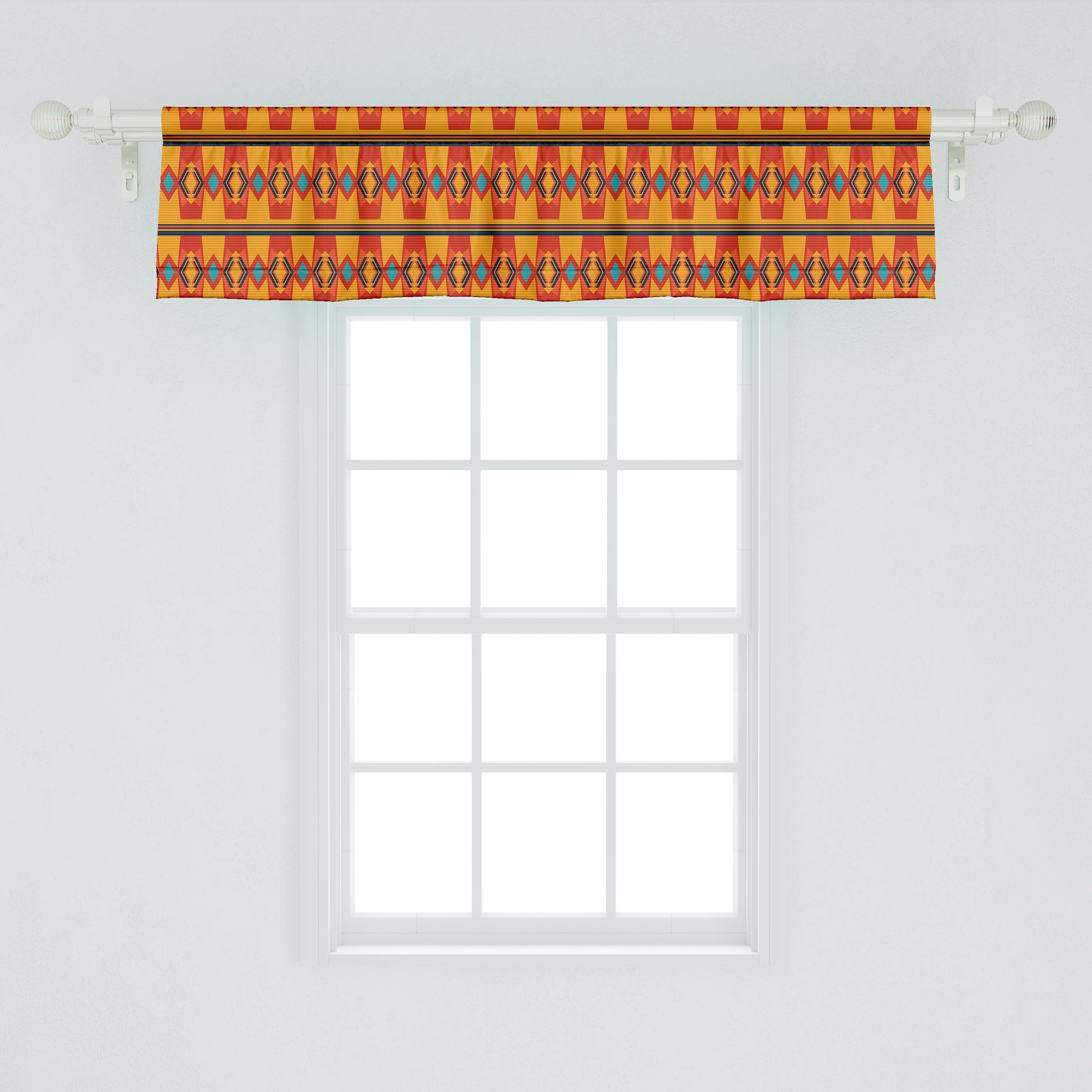 Scheibengardine Vorhang Aztekisch Warme Abakuhaus, Geometrische Microfaser, Dekor mit Kunst Schlafzimmer Stangentasche, Volant Küche für Töne