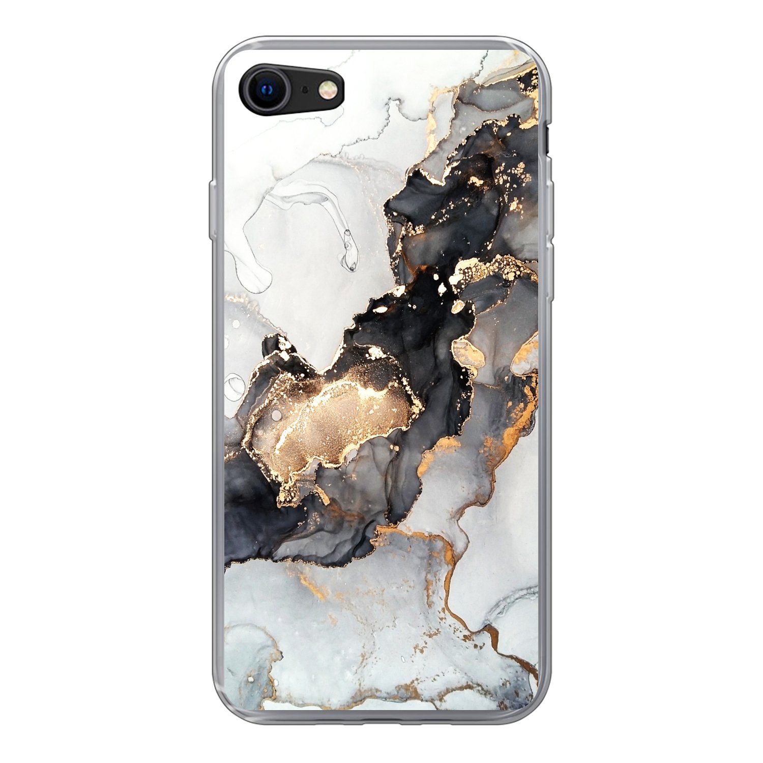 MuchoWow Handyhülle für Apple iPhone 8 Marmor - Schwarz - Weiß - Gold - Luxus - Abstrakt, Smartphone-Bumper, Print, Handy Schutzhülle Dünn