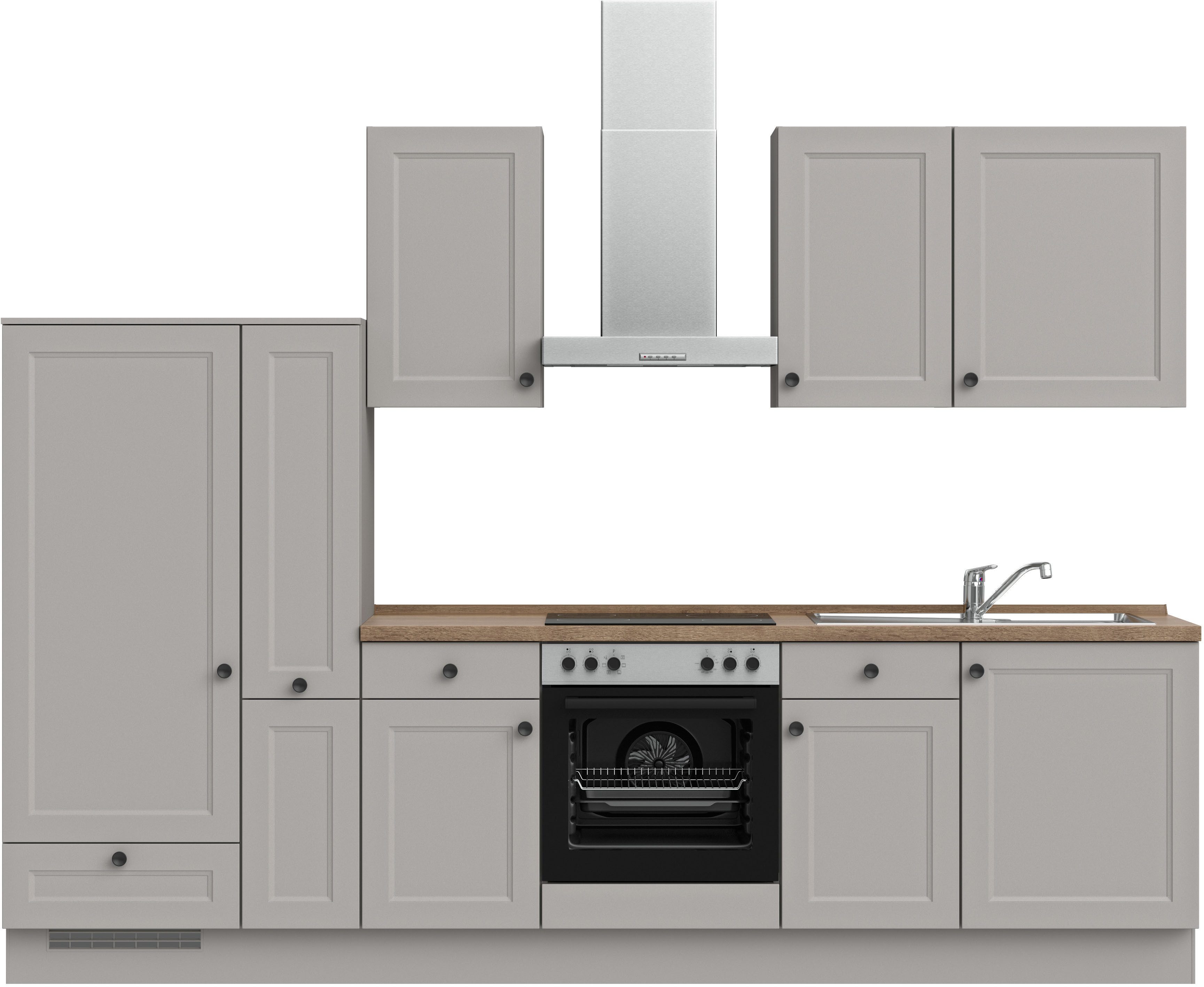 Front: Lacklaminat steingraufarben | Korpus: Lacklaminat steingraufarben | Arbeitsplatte: Eiche Havanna Nachbildung