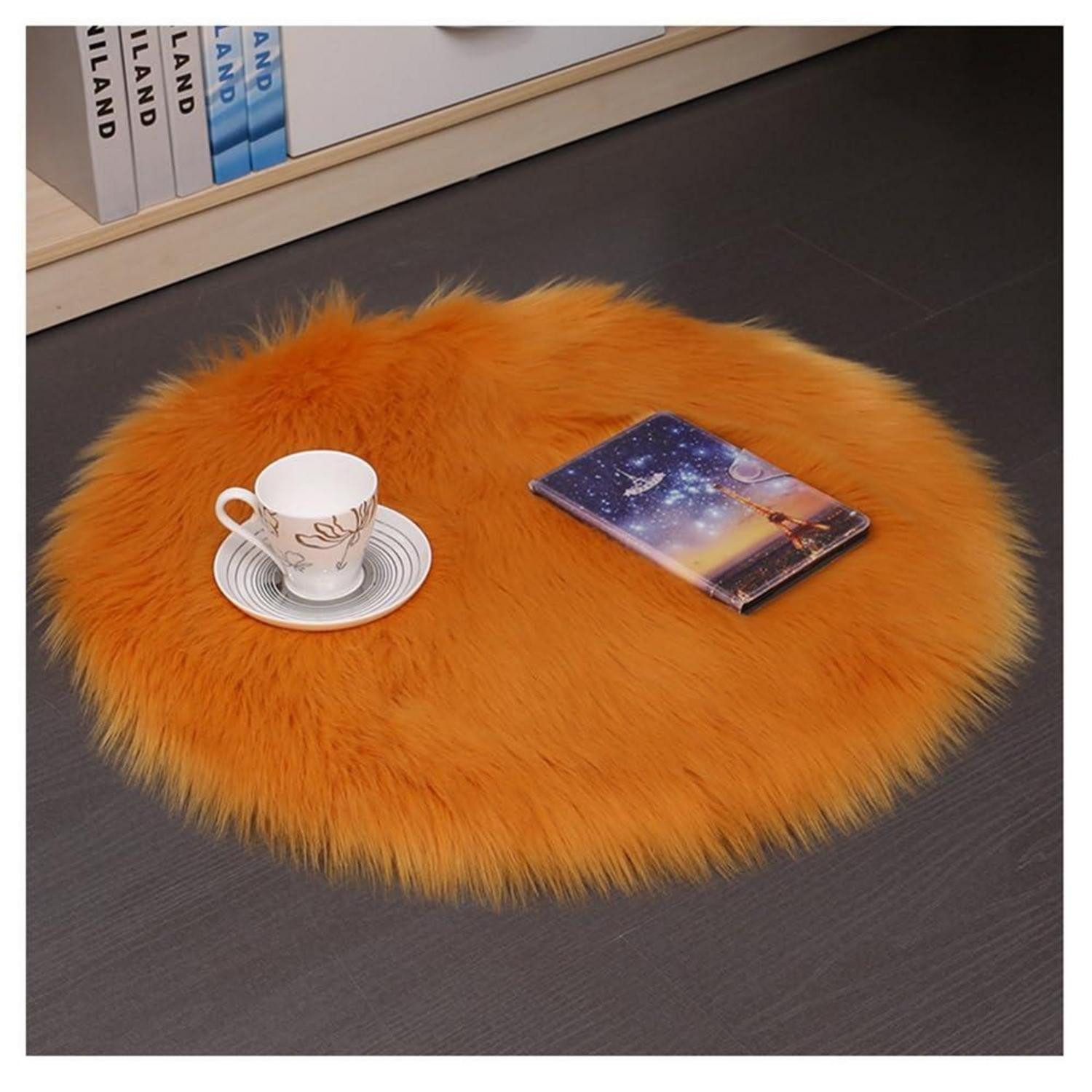 LuxusKollektion Fellteppich Teppich Rund Lammfellimitat Orange 55x55cm, rund, Höhe: 60 mm