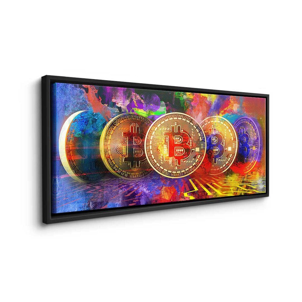 Leinwandbild Crypto - - DOTCOMCANVAS® Motivati Premium - Leinwandbild, - Bitcoin schwarzer Rahmen Multiple Trading