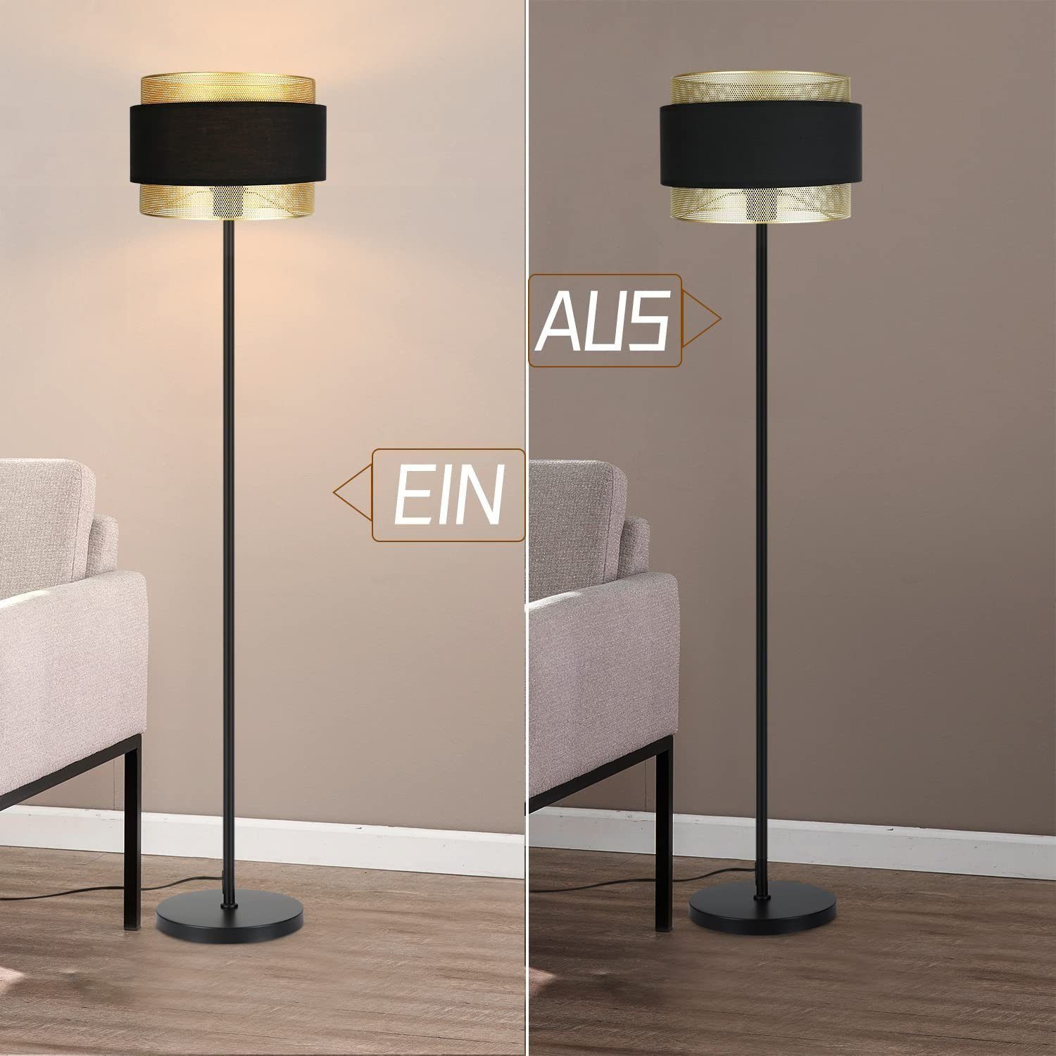 Nettlife Stehlampe Retro Design mit Leuchtmittel Fußschalter E27 Stoff Lampenschirm, Industrial ohne