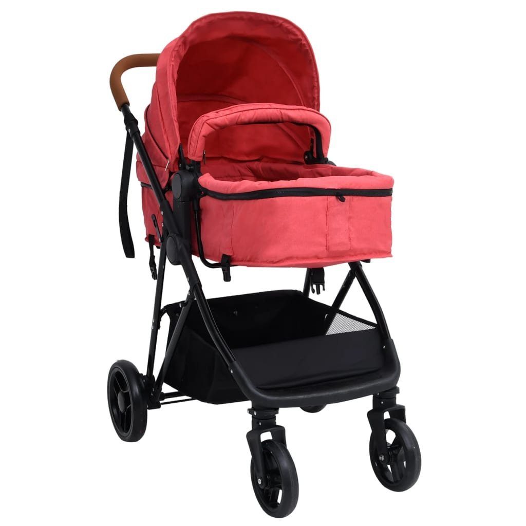 vidaXL Kinder-Buggy 3-in-1 Kinderwagen Rot | Rot und Stahl Rot Schwarz