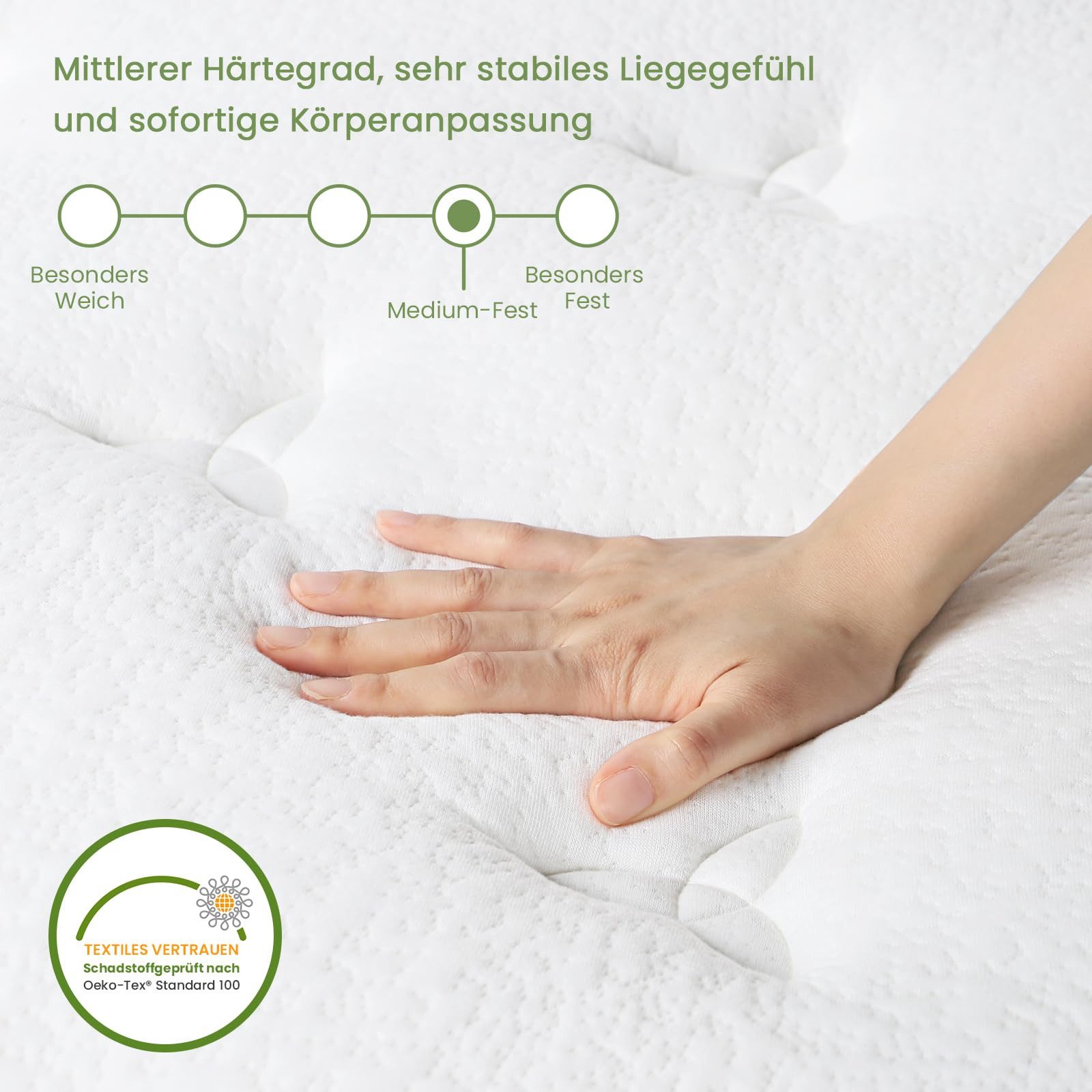 Federkernmatratze H3 Taschenfederkernmatratze 25cm höhe, Matratze 7-Zonen, Atmungsaktiv, Uliyati