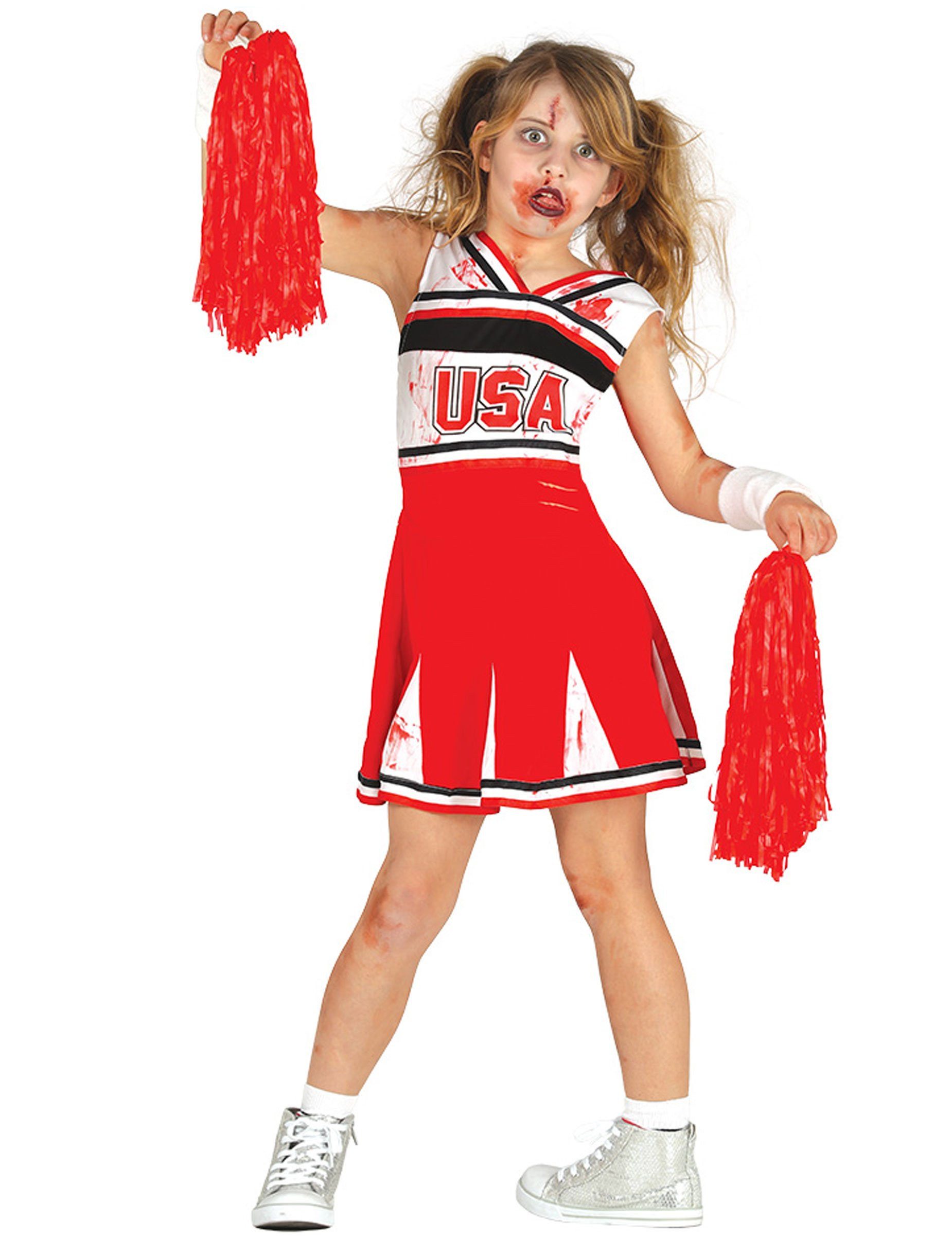 Fiestas Guirca Kostüm Schauriges Cheerleader-Kinderkostüm Halloween rot-schwarz-weiss