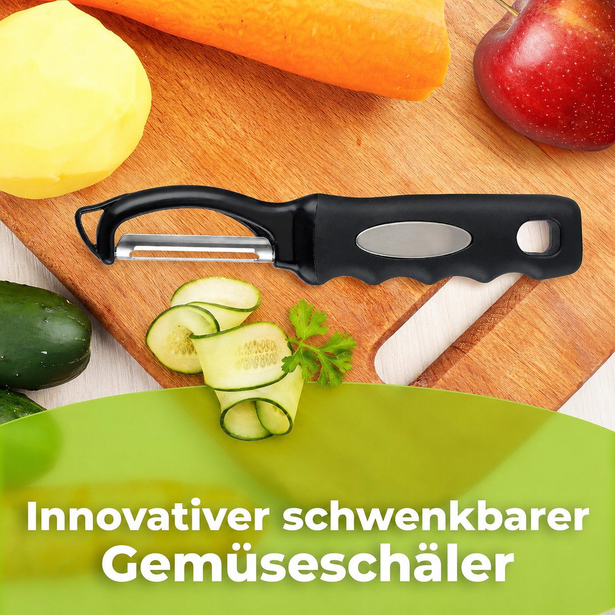 ibettertec Sparschäler Profi Pendelklinge für Kartoffeln, Spargel, Obst & Gemüse, (Kartoffelschäler - Sparschäler aus Edelstahl mit Aufhängehaken - Schwenkbarer Gemüseschäler mit ergonomischem Griff - Peeler Sparschäler für Gurken, Karotten, Äpfel & Kartoffeln)