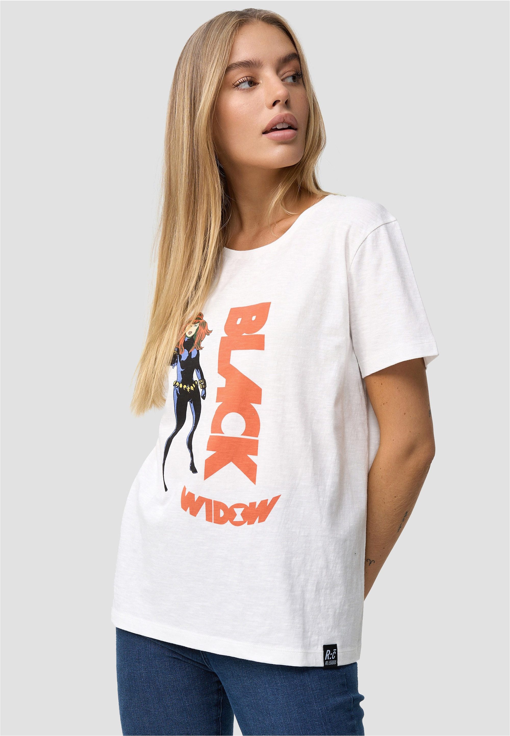 Recovered T-Shirt Black Widow Graphic Print im zeitlosen Design