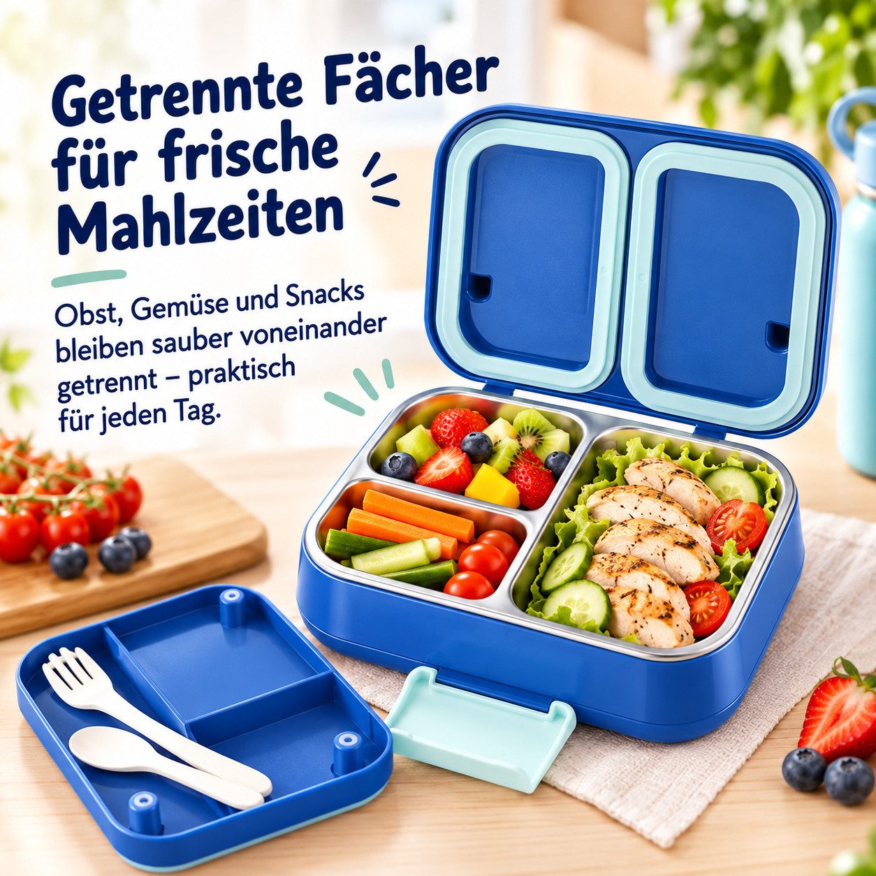 Luckice Lunchbox Brotdose, Lunchbox, Essensbox, Frühstücksdose, (1-tlg., Bestehend aus Behälter und Deckel, Auslaufsicher), Kinder Brotdose, Mit Fächern / Unterteilt , BPA-frei