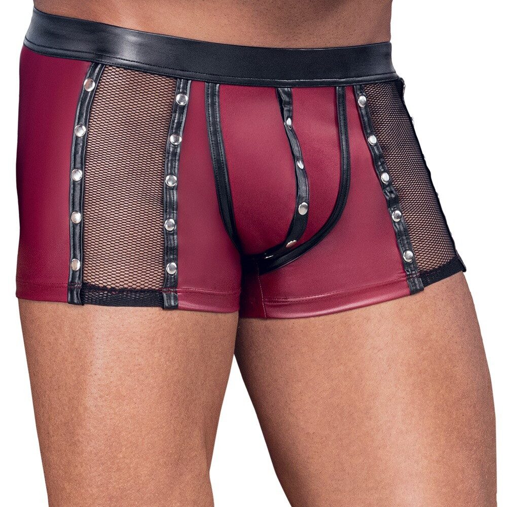NEK Boxershorts Boxershorts mit Druckknöpfen halb transparent Netz - rot, schwarz (1-St) Cooler roter Mattlook, Seitliche Netz-Einsätze