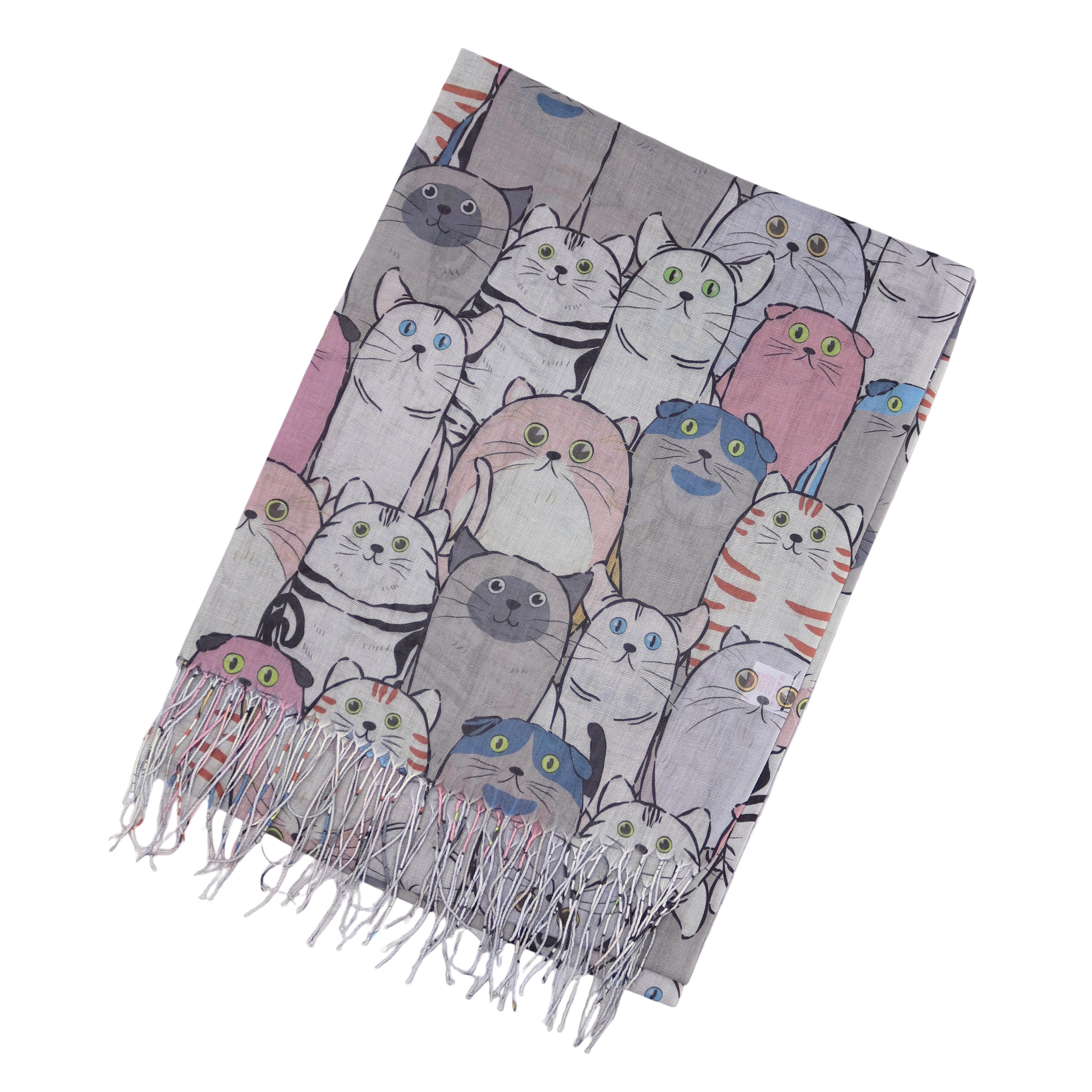 MIRROSI Modeschal Weicher & Leicht Großes Schal, ca.70x185cm, Katzen Print, (70% Viskose 30% Baumwolle, Atemberaubende Designs), Damen Halstuch Stola ideal für Frühling, Sommer und Herbst