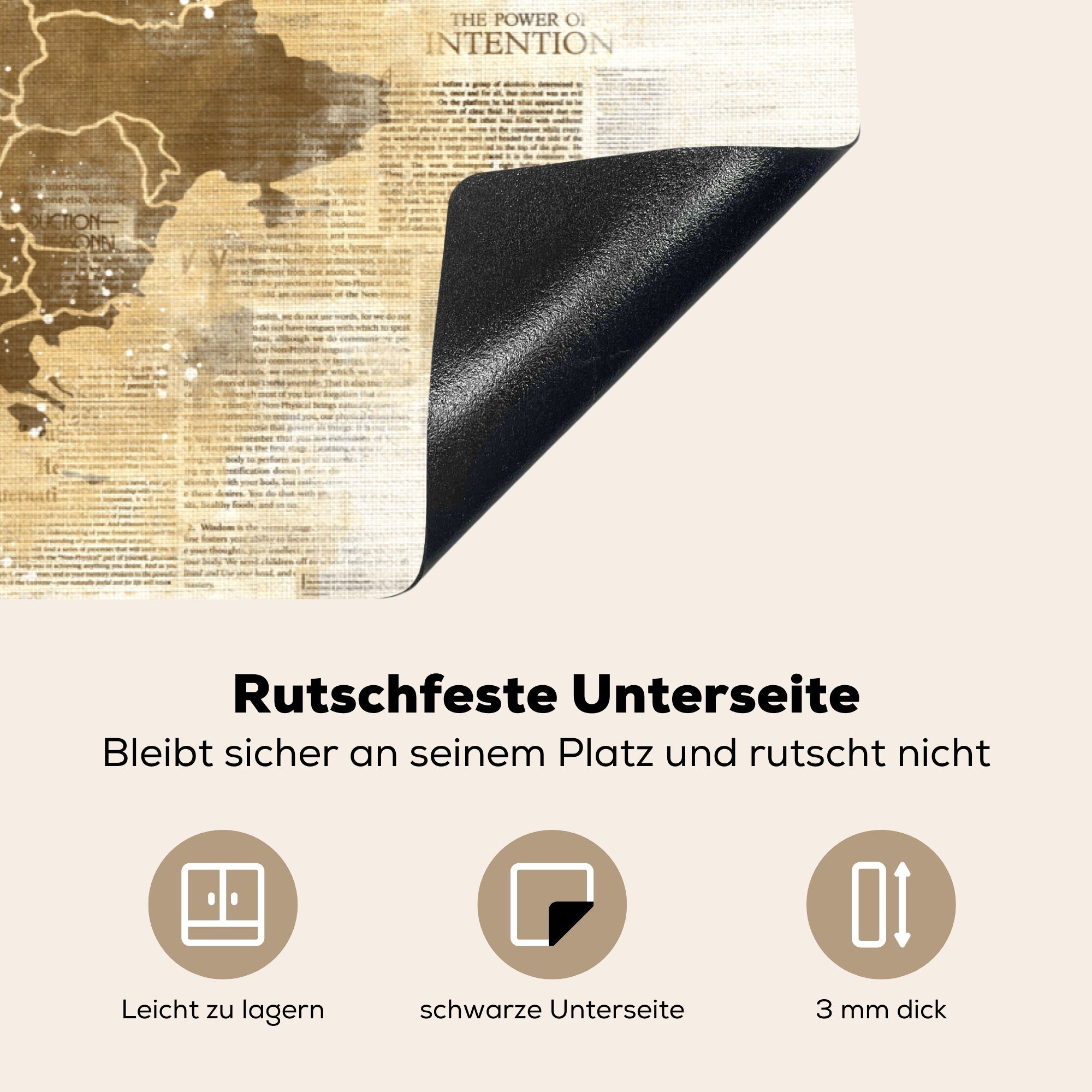 MuchoWow Herdblende-/Abdeckplatte Karte von Europa cm, 81x52 Braun Zeitung, tlg), Vinyl, küche, - für Induktionskochfeld - die (1 Schutz Ceranfeldabdeckung