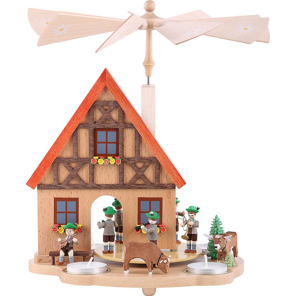 Erzgebirgische Volkskunst Richard Glässer GmbH Weihnachtspyramide 1-stöckige Teelichtpyramide Haus Bayern (29cm) von Richard Glässer