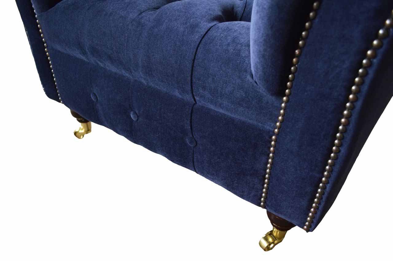 Sessel Klassisch Chesterfield Design Chesterfield-Sessel, Textil Wohnzimmer JVmoebel Blau