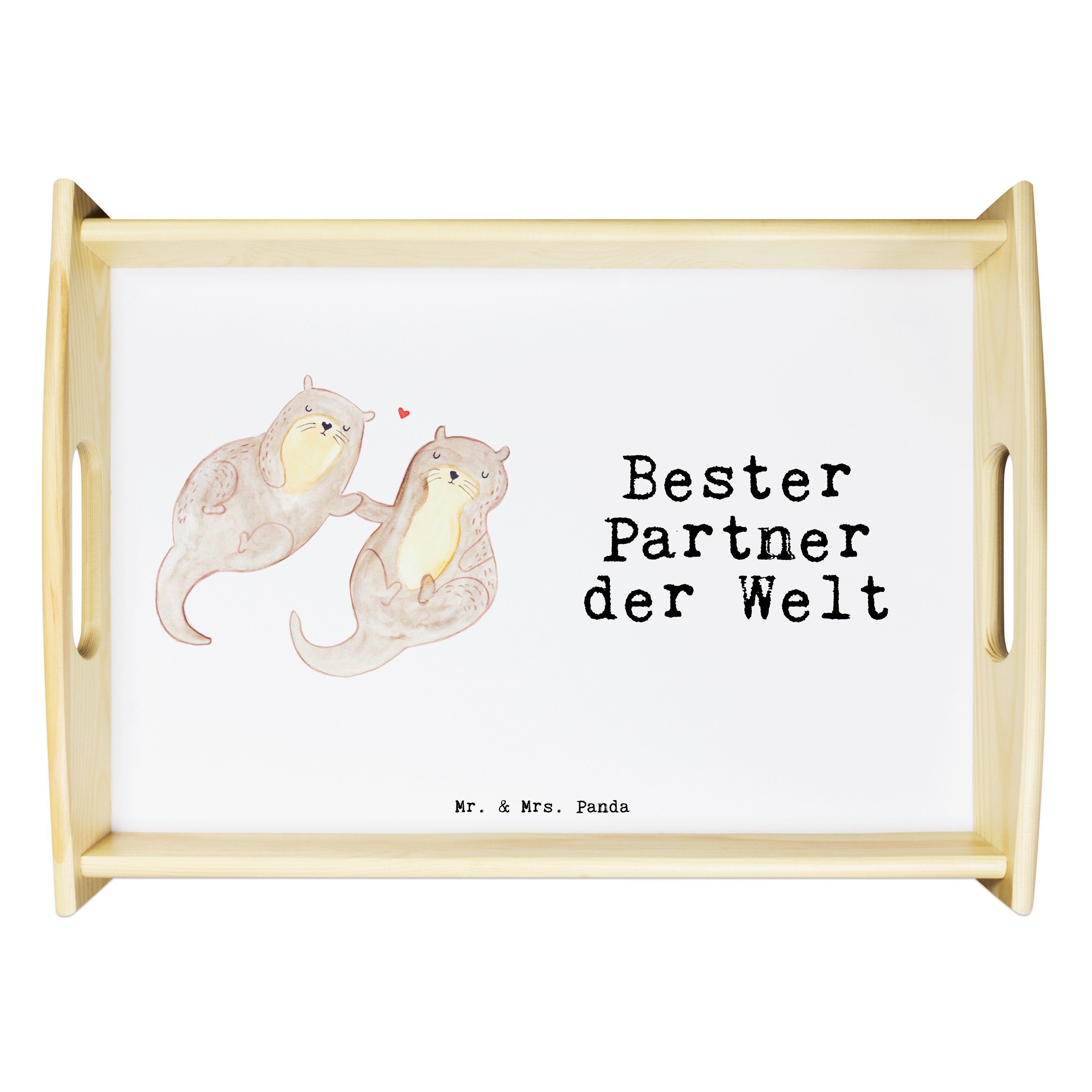 Mr. & Mrs. Panda Tablett Otter Bester Partner der Welt - Weiß - Geschenk, Frühstückstablett, T, Echtholz lasiert, (1-tlg)