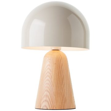 Lightbox Tischleuchte, ohne Leuchtmittel, Pilz Tischlampe mit Holzfuß, 31 cm Höhe, Ø 20 cm, E14, beige