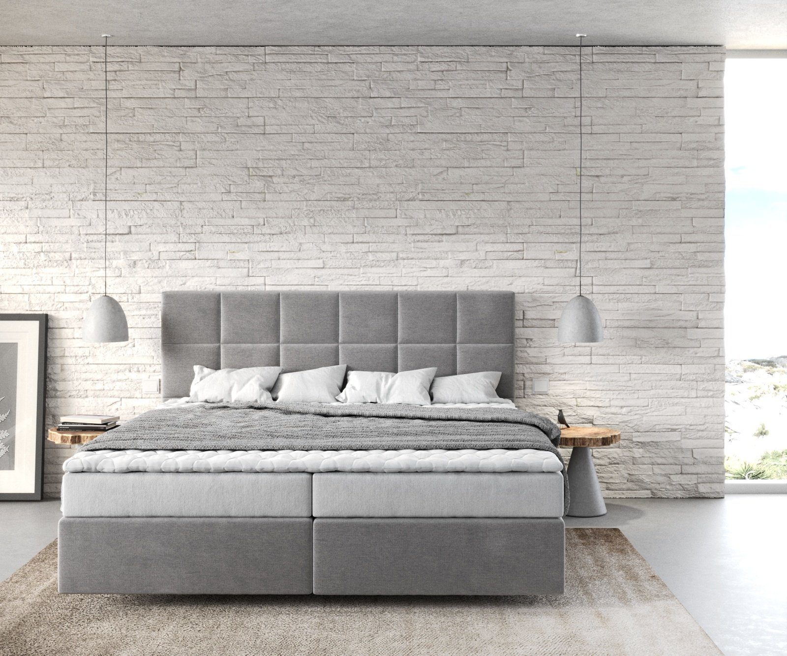 DELIFE Boxspringbett Dream-Fine, Mikrofaser Grau 180x200 günstig online kaufen