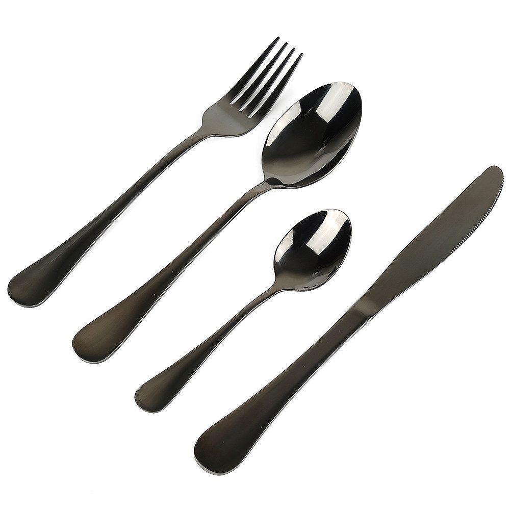 JEOBEST Besteck-Set Besteck Set 6 Personen, Essbesteck Set, Hochwertiges Edelstahlbesteck, 6 Personen, 24 teilig Edelstahl Besteckset Schwarz Matt, Spülmaschine – Bild 3 von 5