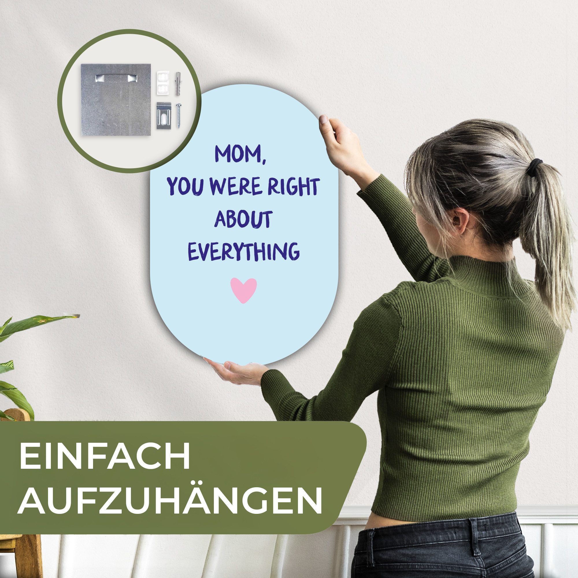 MuchoWow Gemälde Mutter - Zitat - Blau, Fotodruck (1 St), Wandbild Oval, Wohnzimmer oder Schlafzimmer Wanddekoration, 40x60 cm