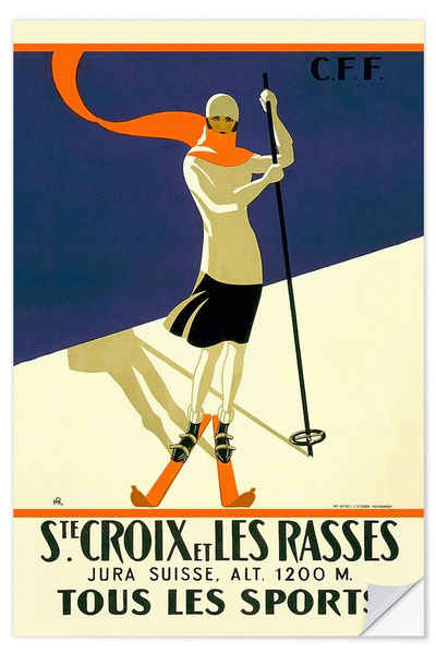 Posterlounge Wandfolie Vintage Ski Collection, Skifahren in Sainte-Croix, Vintage Illustration