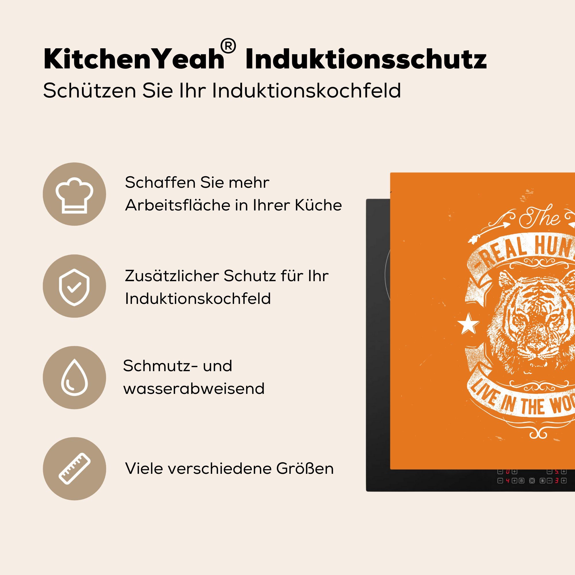 MuchoWow Herdblende-/Abdeckplatte Arbeitsplatte cm, küche Vinyl, für - - 78x78 Tiger Orange, Jahrgang (1 tlg), Ceranfeldabdeckung