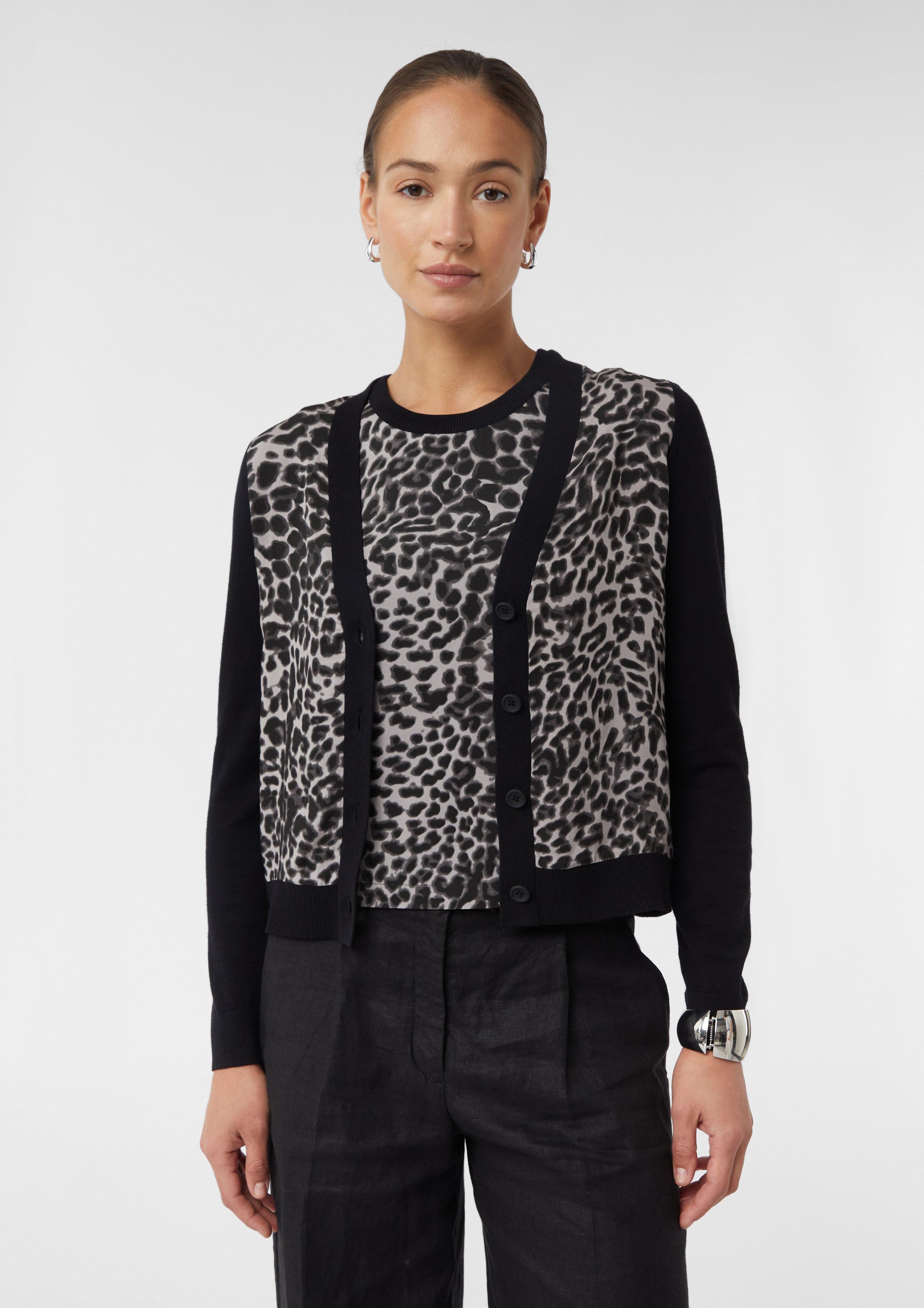 Comma Strickjacke Cardigan im Fabricmix mit Leo-Print