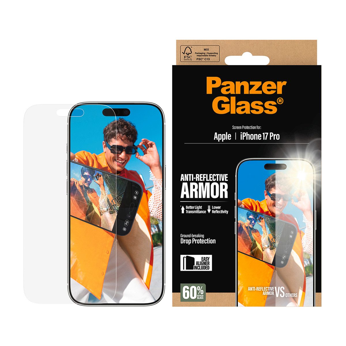 CARE by PanzerGlass Displayschutzglas Anti-Reflective Armor Screen Protector für Apple iPhone 17 Pro, Displayschutzfolie, Schutzfolie, Bildschirmschutz, kratz- & stoßfest