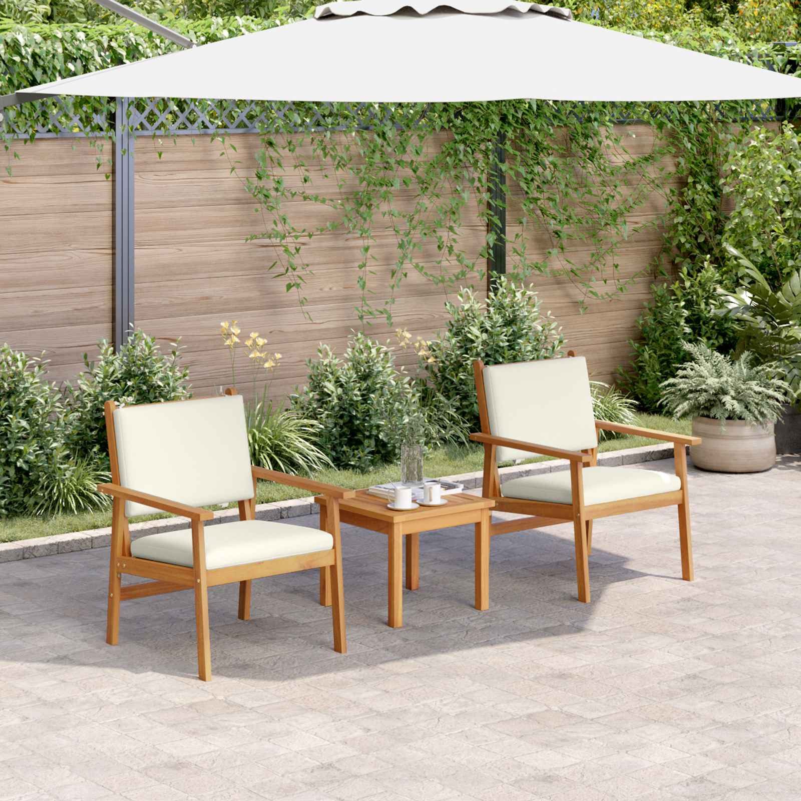 vidaXL Loungesofa Gartensofa-set 3 stk. 2-Sitzanzahl Cremeweiß Massivholz, 3 Teile