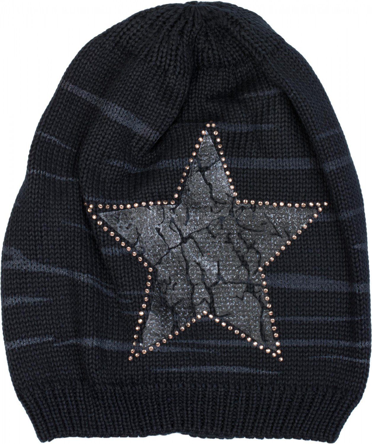 & styleBREAKER Strickmütze Midnight-Blue / mit (1-St) Feinstrick Strass Stern Beanie Anthrazit