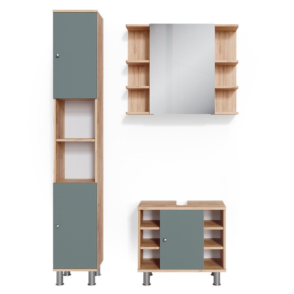Vicco Badmöbel-Set Fynn, Grün, 3-teilig, (3-er Set, 3-St., 3er Set)