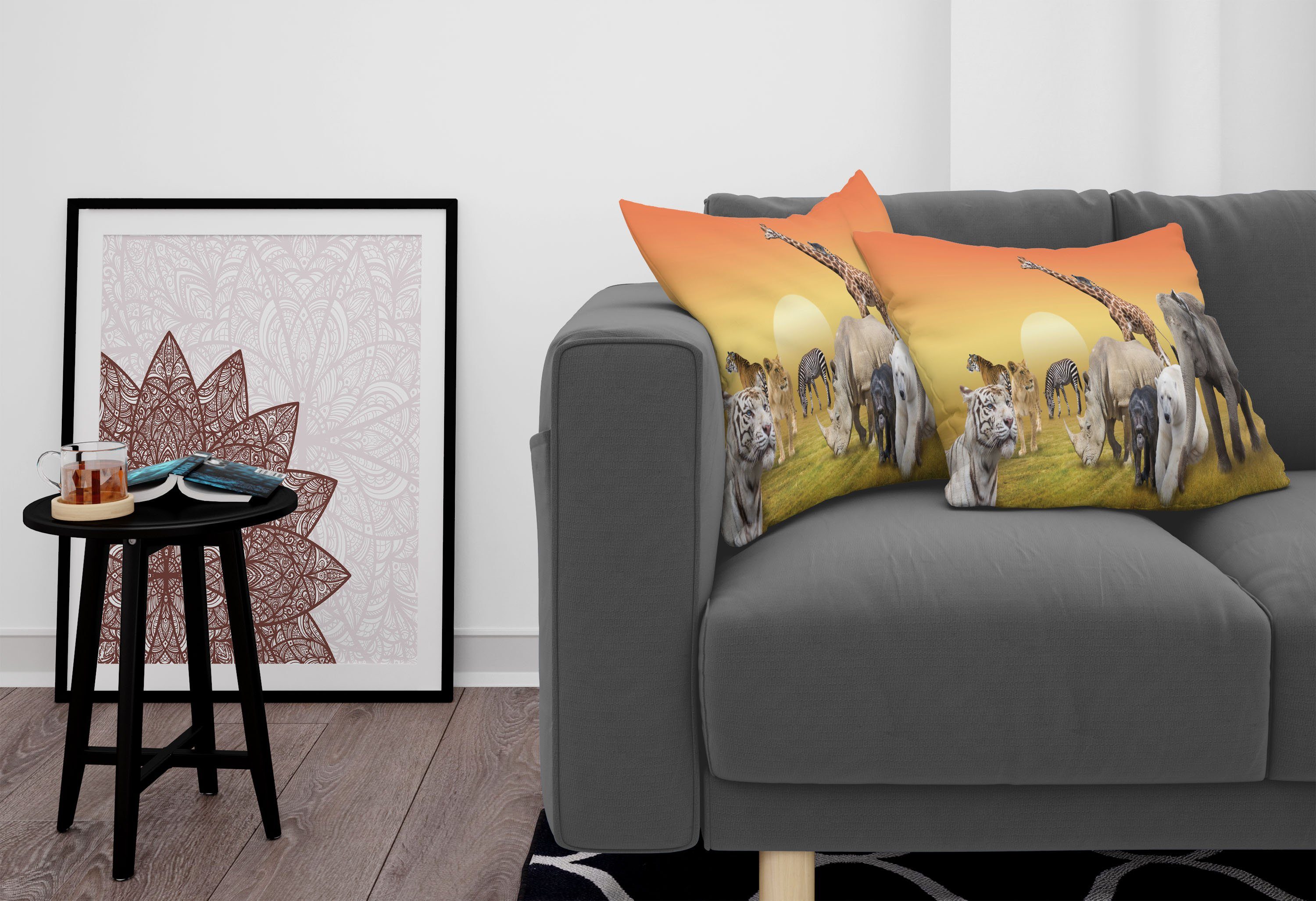 Accent bei Sonnenuntergang Abakuhaus Stück), Kissenbezüge Lemur (2 Wildlife Modern Digitaldruck, Doppelseitiger Tiere