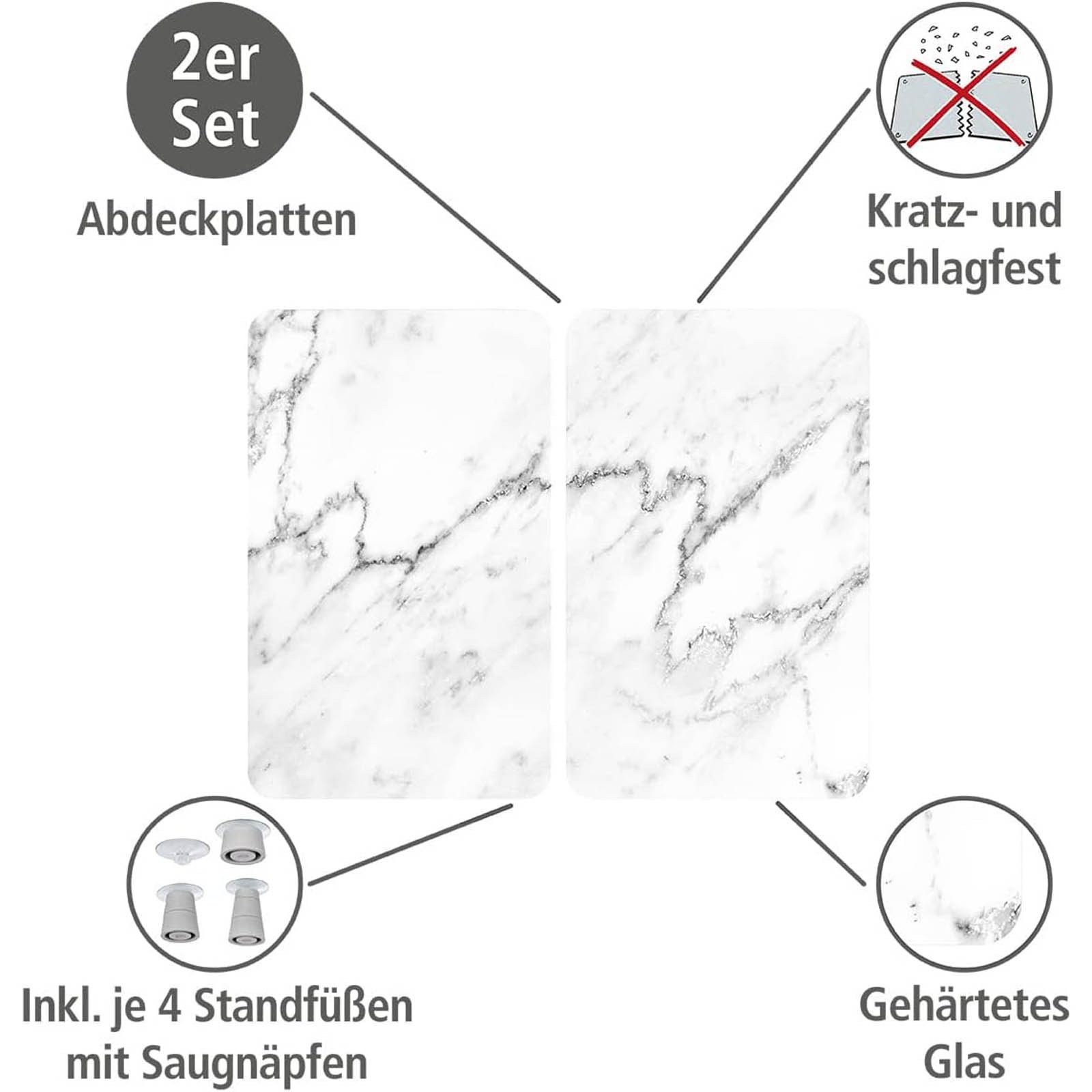 WENKO Schneide- und Abdeckplatte 2x XL Universal Herdabdeckplatte Herdplatte Schneidebrett, Glas, (2 tlg), Marmor Optik je 40 cm x 52 cm für alle Herdarten