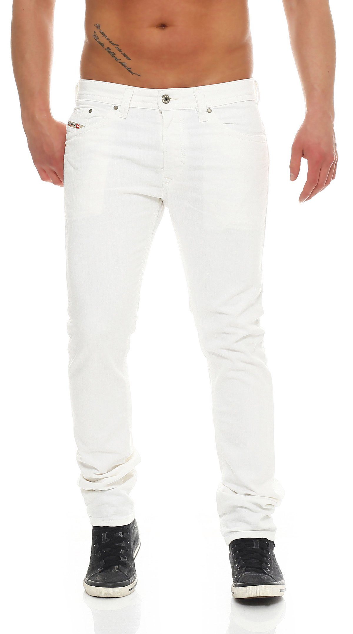 Diesel Slim-fit-Jeans Herren Thavar 0847E Länge: Weiß, Used-Look, Röhrenjeans, Stretch, 5-Pocket-Style, L32