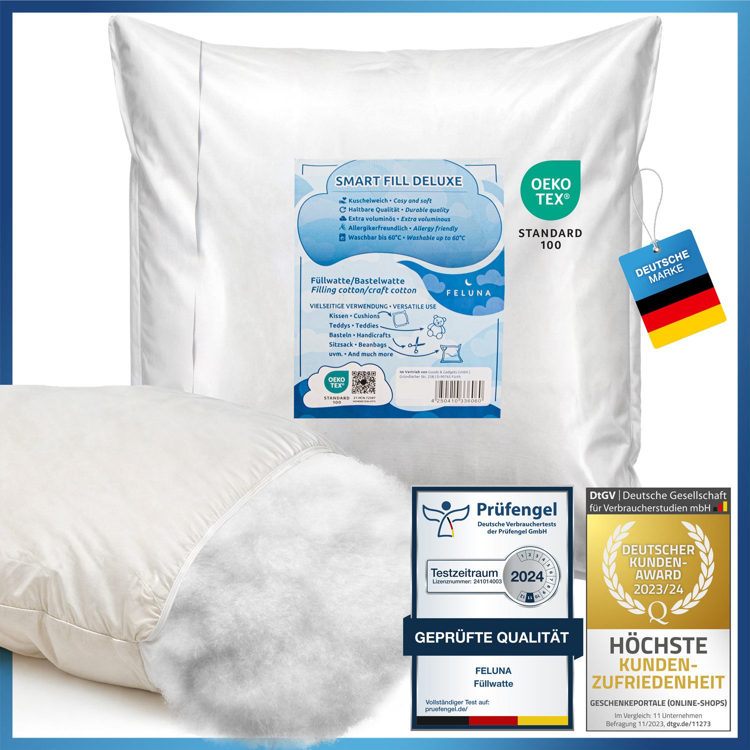 Feluna Kissenfüllung Flauschige Polyesterfüllung–Kissen, Kuscheltiere, Sitzsäcke & Polster, Füllwatte für Kissen, Stofftier- & Bastelwatte