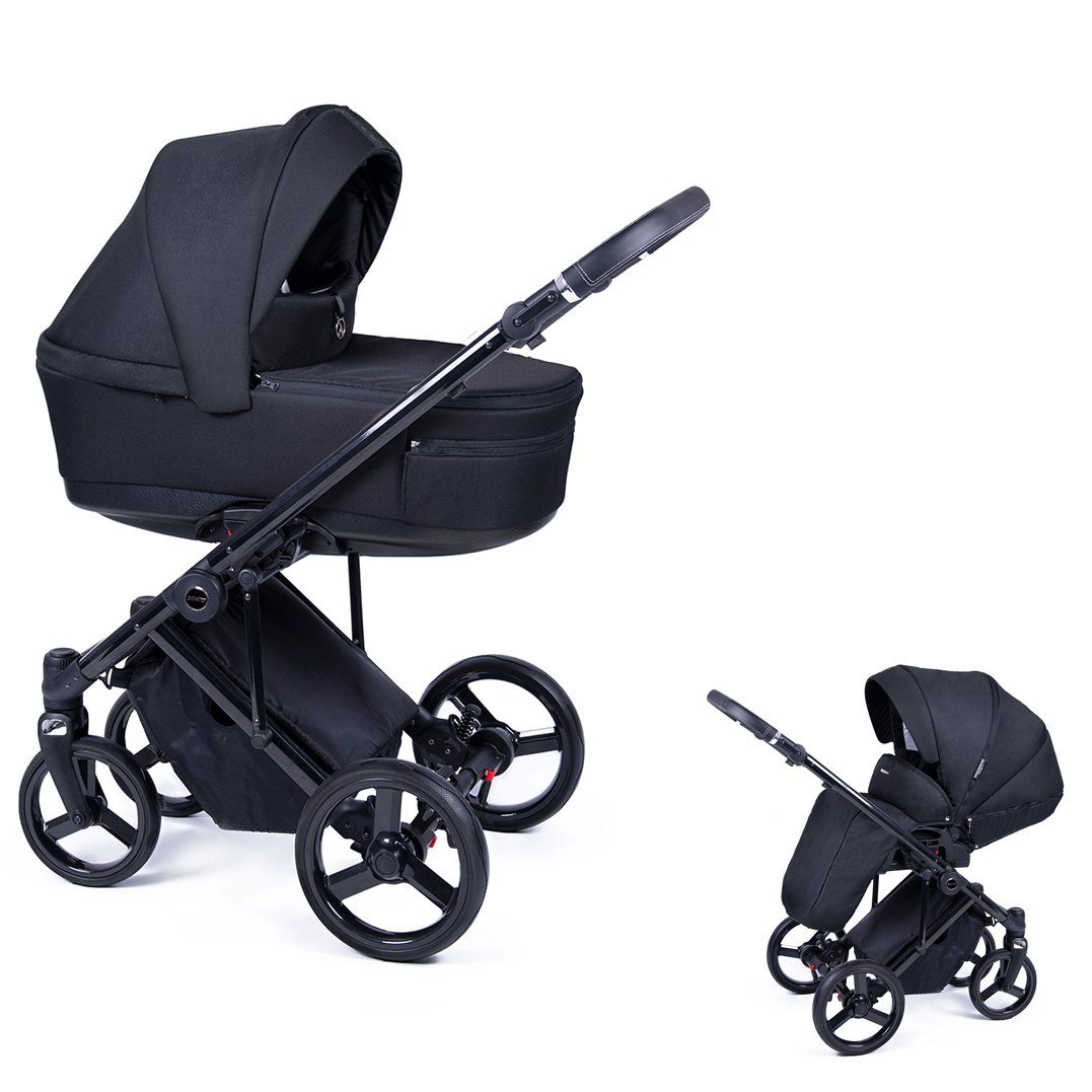 - babies-on-wheels Designs Kinderwagen-Set in 24 Fado Kombi-Kinderwagen 1 in schwarz Gestell 14 Teile Schwarz 2 = -
