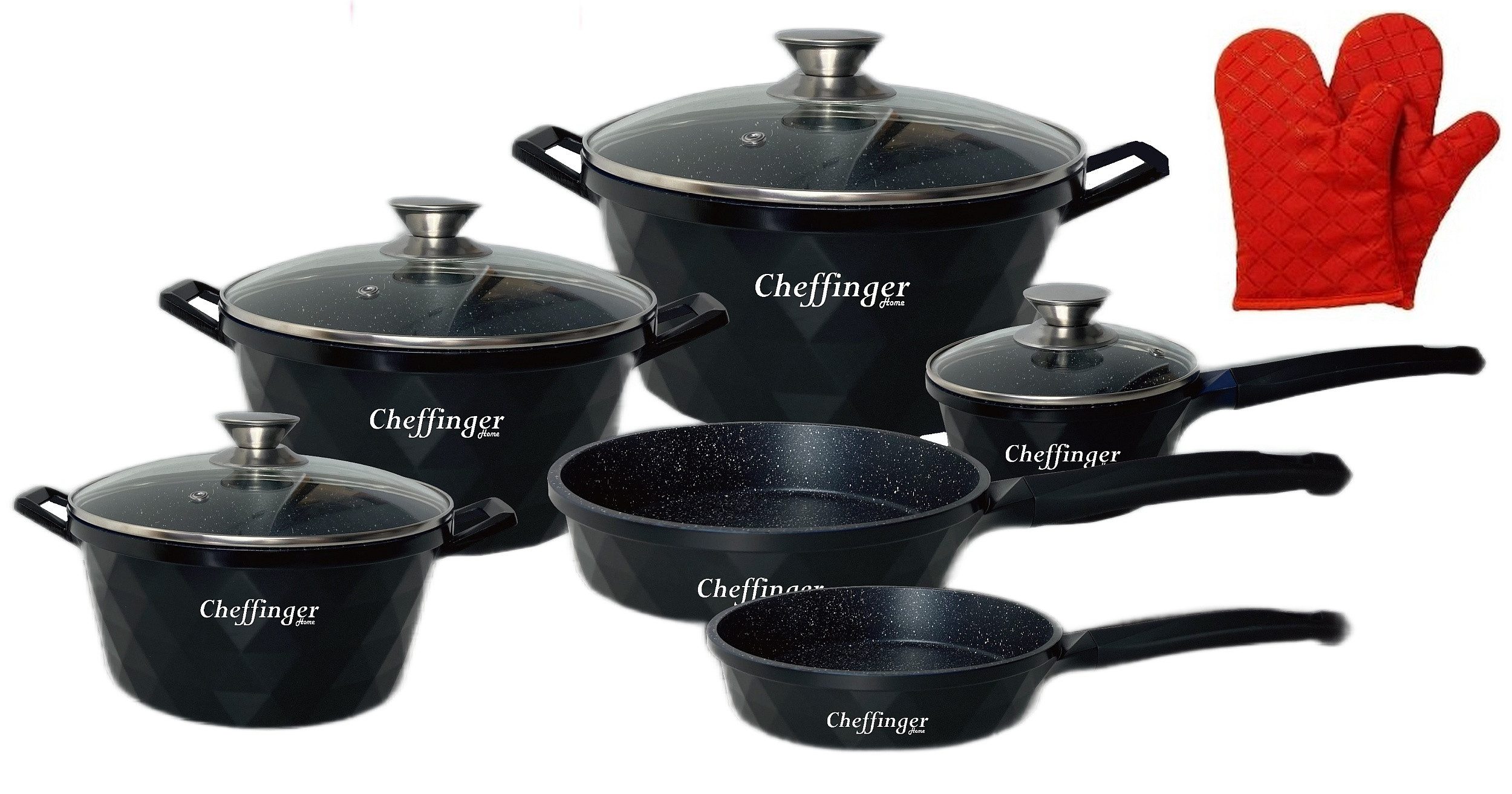 Pfannen-Set Topf Kochtopf Kasserolle Bratpfannen Set 12tlg Induktion Cheffinger