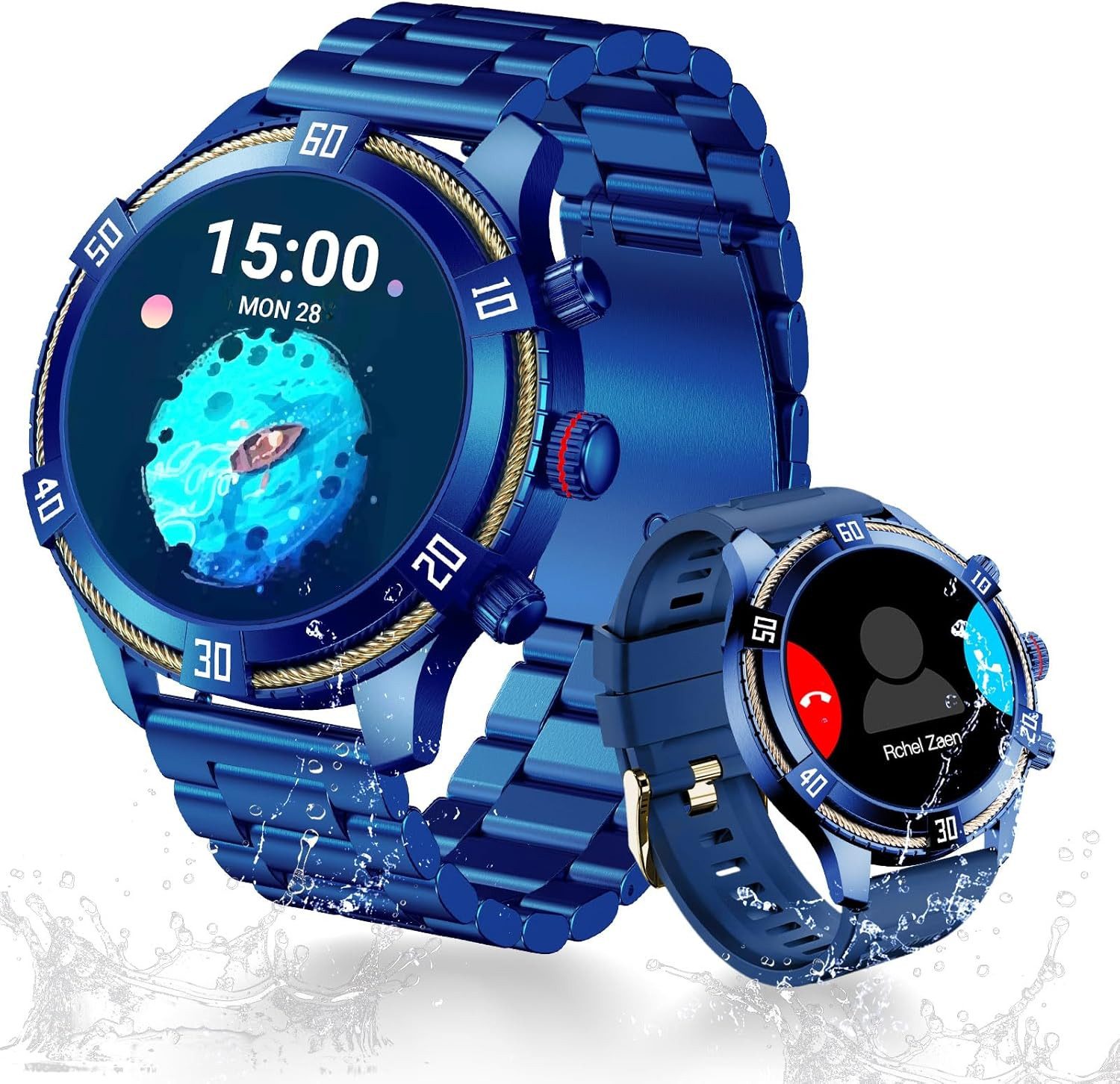 OHUGNA GJ02 Smartwatch (3,6 cm, android ios), Herren Smartwatch mit AMOLED Display Bluetooth Telefonie und Fitness