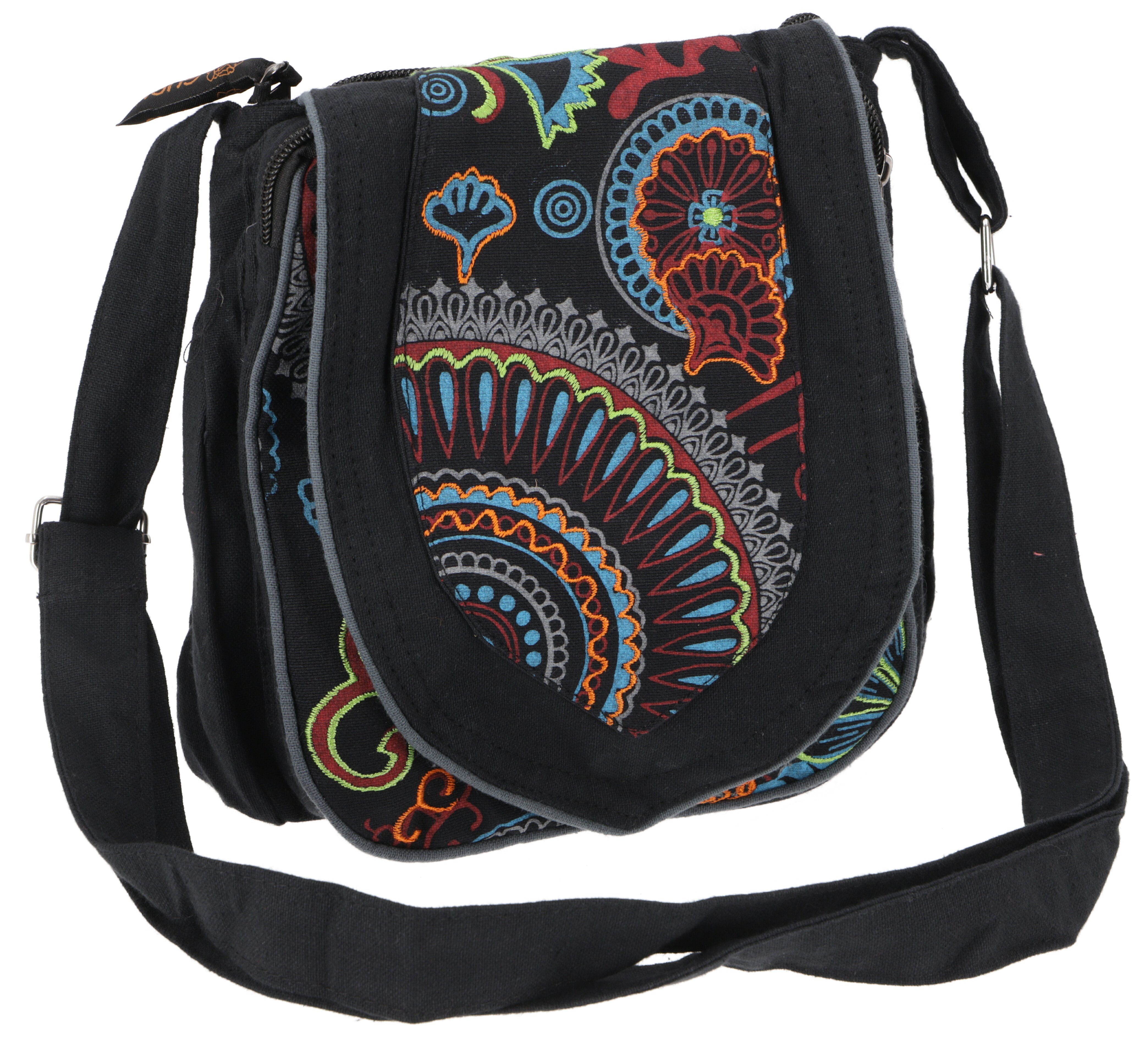 Guru-Shop Schultertasche Kleine bestickte Boho Schultertasche,.. schwarz