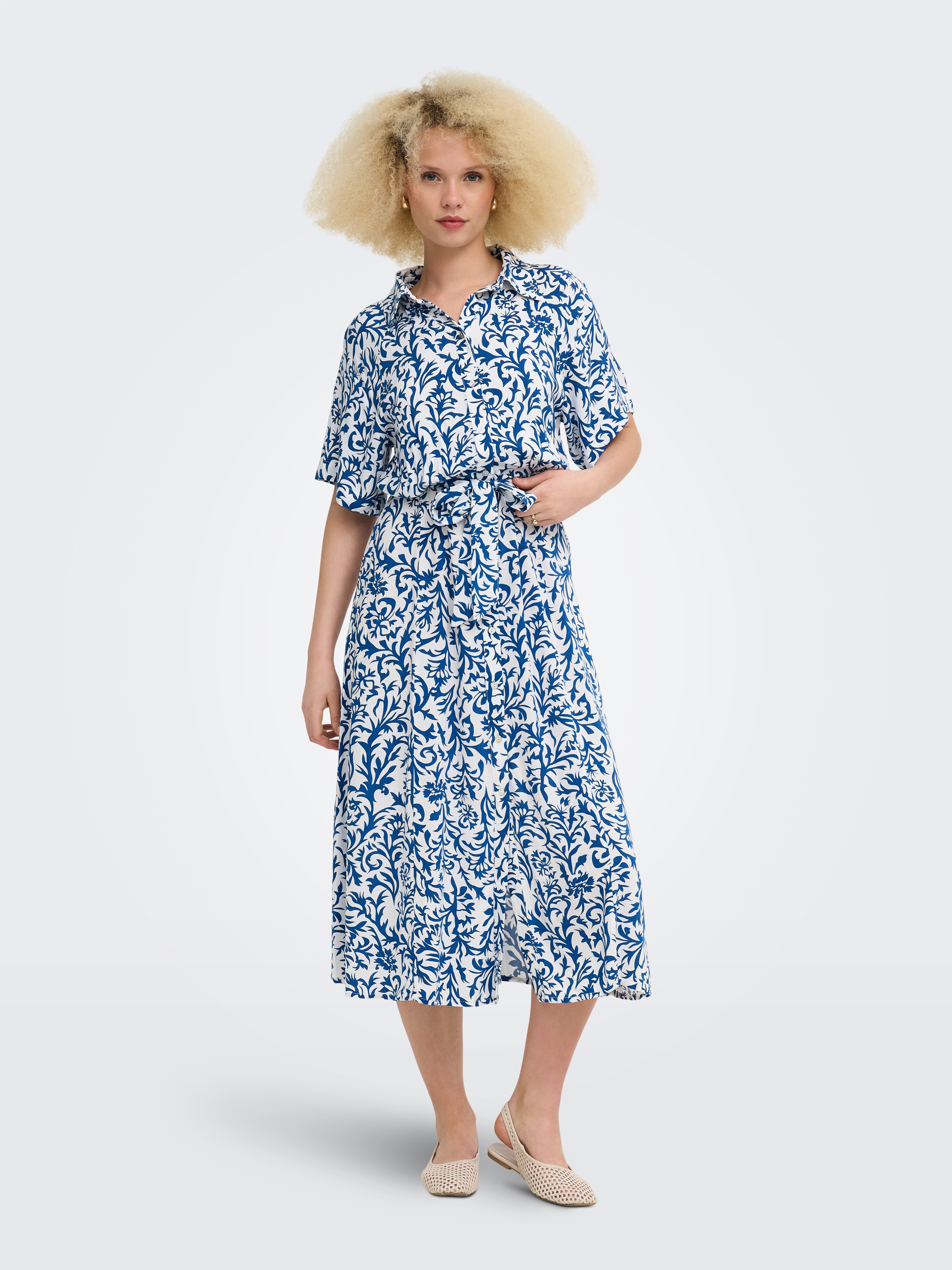 ONLY Druckkleid ONLSAFA S/S LONG BELT DRESS WVN EX Viskose, regular fit