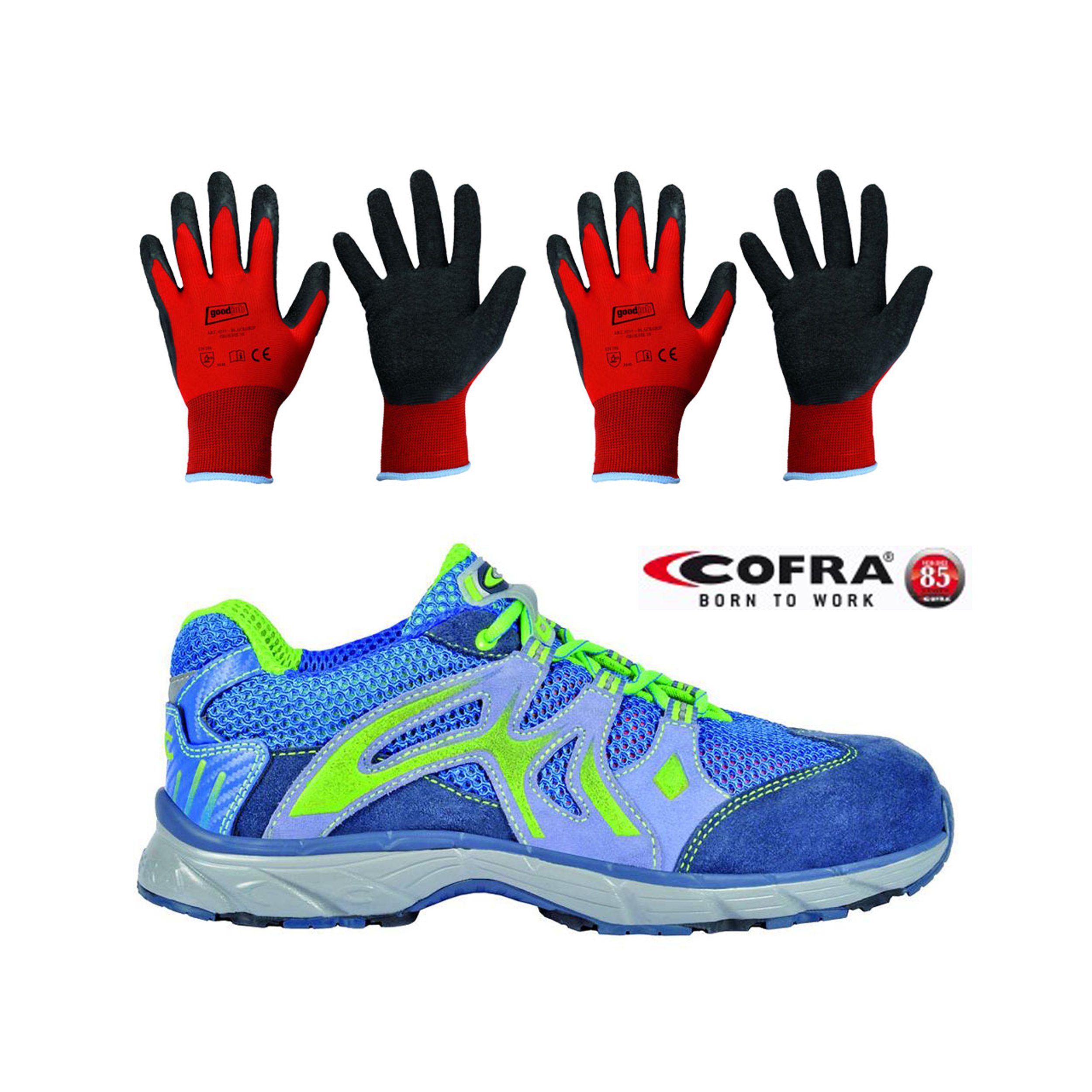Cofra Sicherheitsschuhe New Dogville Blue S1 P SRC Sicherheitsschuh (1 Paar Sicherheitsschuhe + 2 Paar Arbeitshandschuhe) Kappe: Stahlkappe mit 200 J Zehenschutz