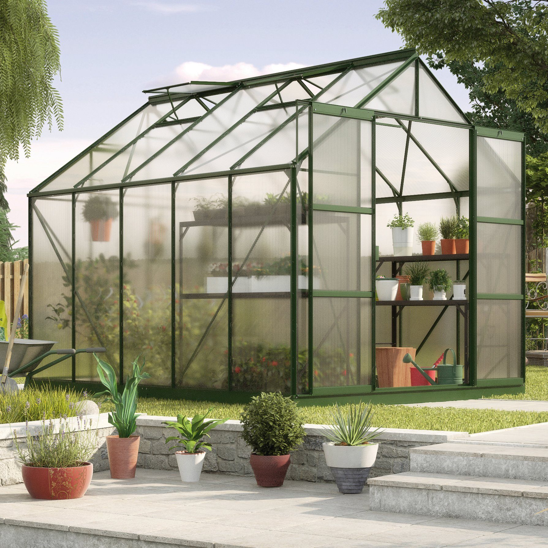 KONIFERA Gewächshaus Titania 8300, BxTxH: 254 x 317 x 246 cm, 4 mm Wandstärke, Set, mit 4-tlg. Zubehör