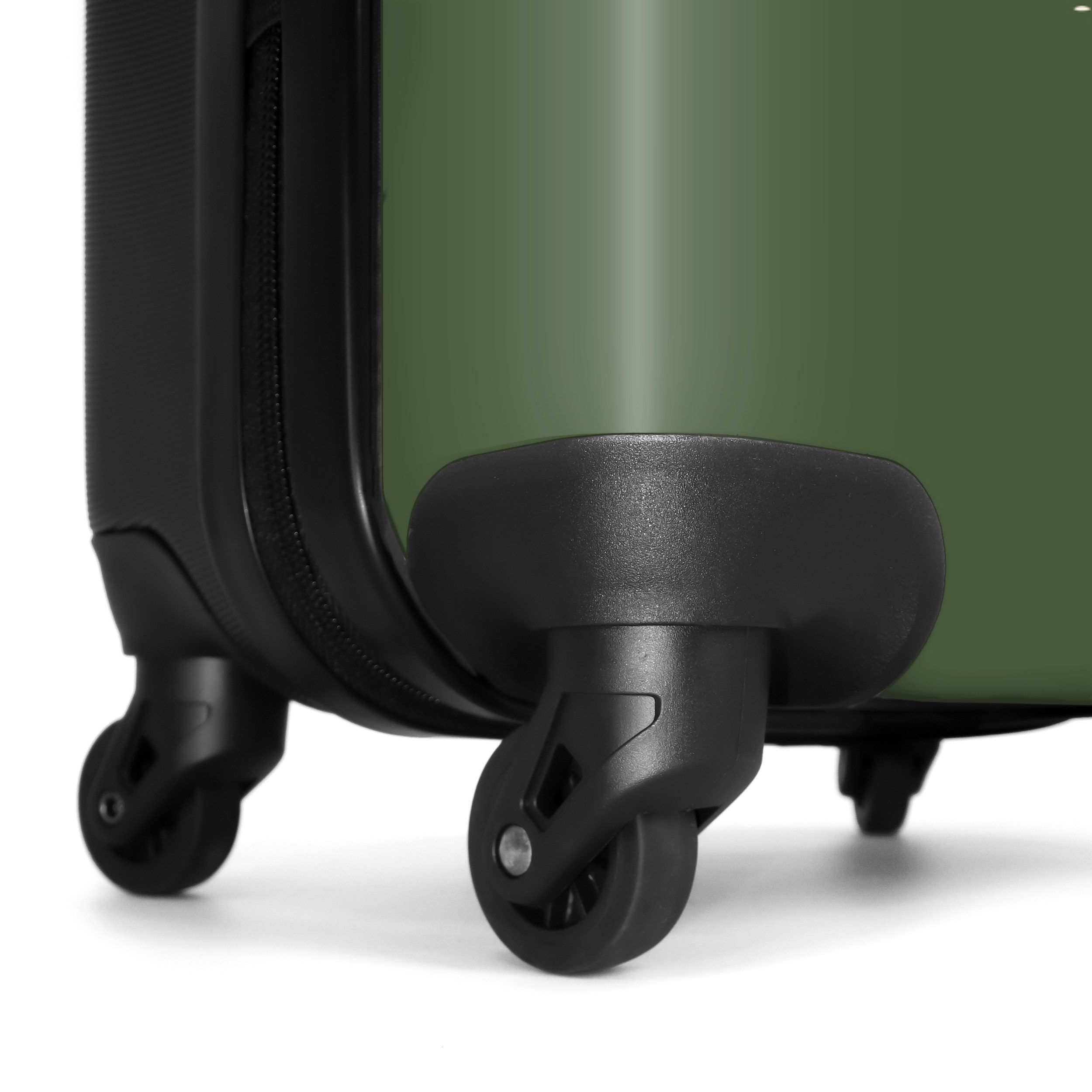 NoBoringSuitcases.com© Hartschalen-Trolley Grün mit beigen Palmen 55x35x20cm, 4 Rollen, Reisekoffer mit 4 Rollen, Carry on luggage, Männer