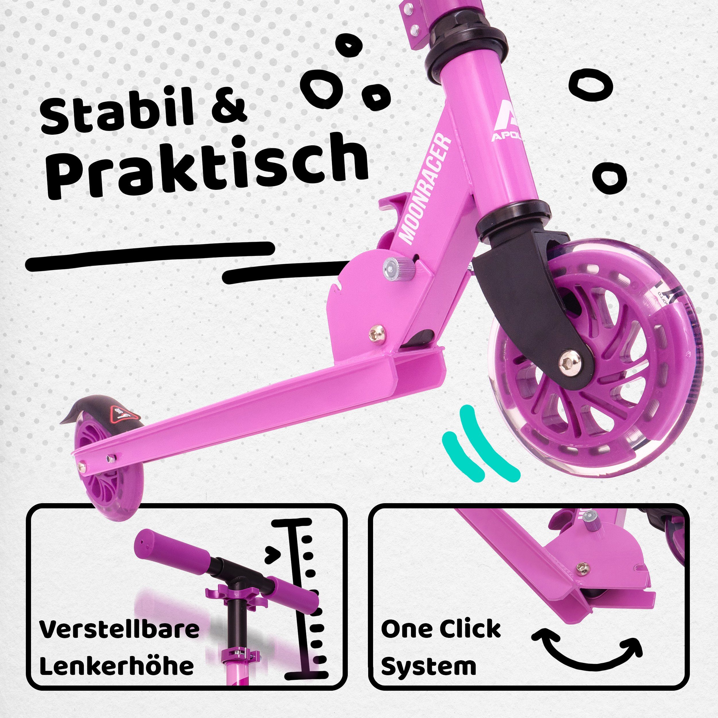 Apollo Cityroller LED City Scooter Moonracer für Kinder - 125 mm Tretroller, Kinderroller ab 4 Jahre klappbar und höhenverstellbar