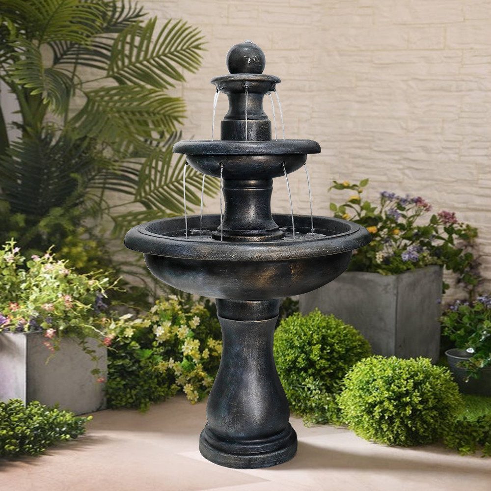REDOM Inkl. Tauchpumpe, pflegeleicht & robust, aus Beton,modern, 69 cm Breite, Wasserbecken BxT: 69x69 cm, (Packung, 1 tlg., Dekorative Wasserspiel für Garten & Terrasse), 69x69x115 cm, Ideal als Blickfang im Innenhof oder Garten