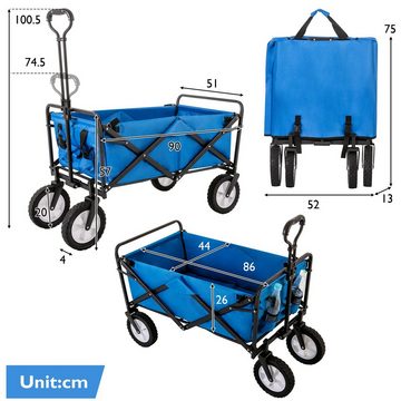 AUKWIK Bollerwagen 360° bewegbar Camping Handwagen, faltbar Einkaufstrolley, Teleskopgriff, UV- und Schimmelbeständigkeit, Mit 2 Taschen