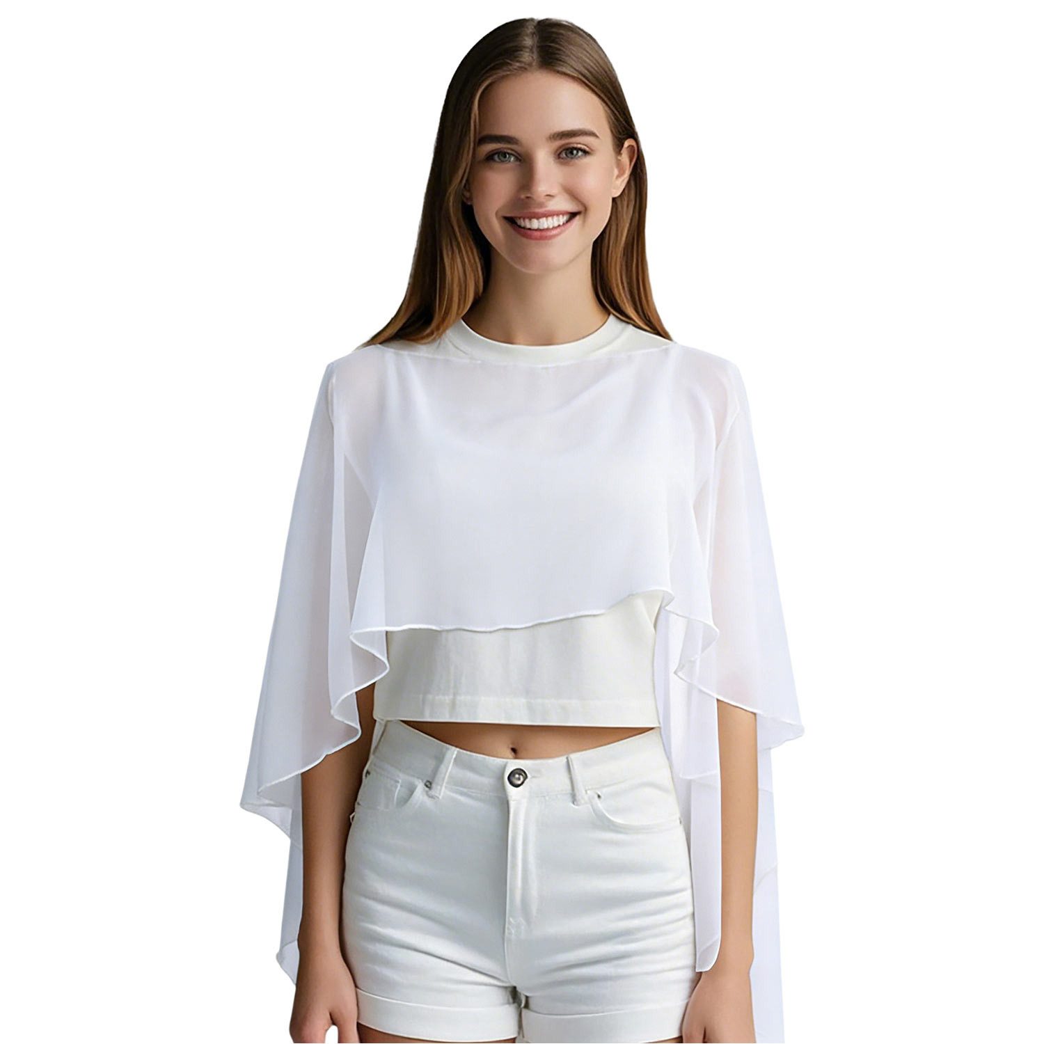 Refttenw Poncho Chiffon Poncho Damen Festlich Stola für Abendkleid, Luftig & Leicht Sommer Cape für Braut Hochzeit Brautkleid