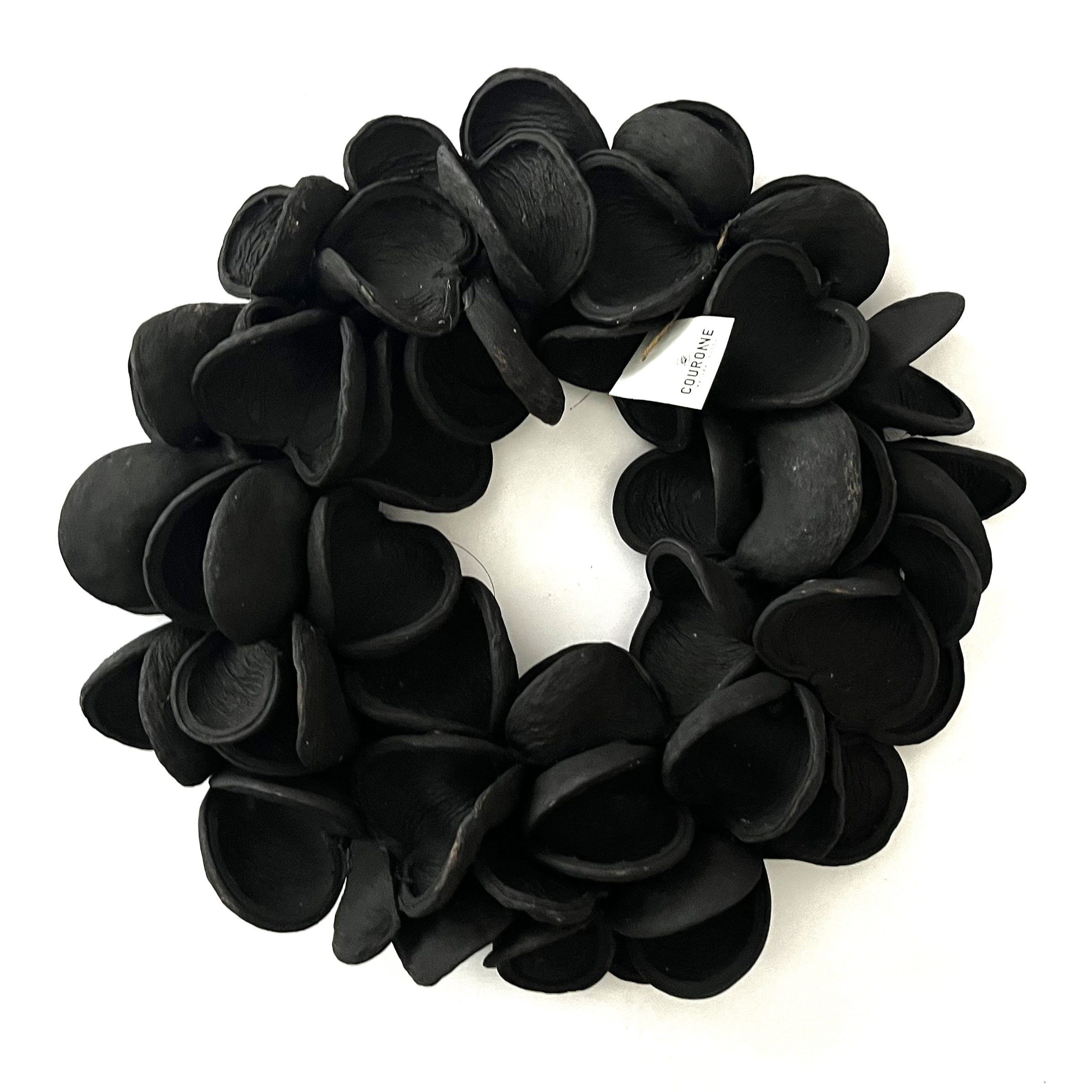 Couronne Dekokranz Deko Kranz Hängekranz Schwarz Naturmaterialien Groß 45 cm, Handgefertigt