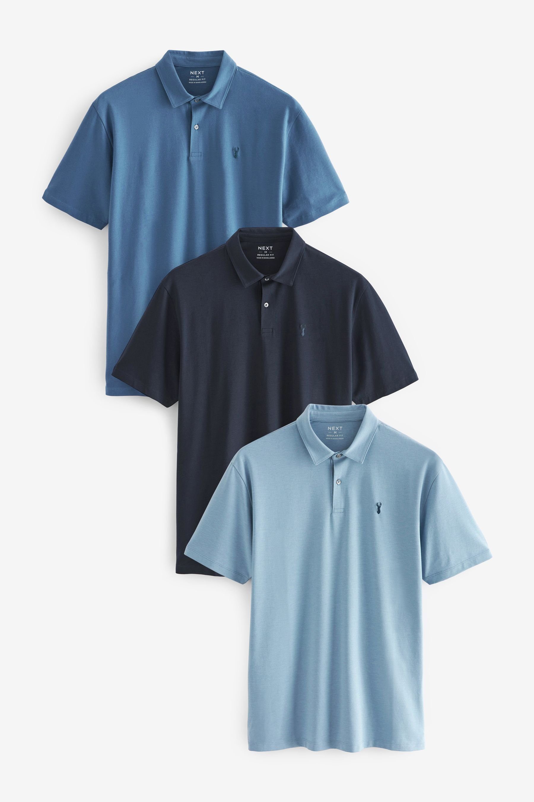 Next Poloshirt Poloshirts aus Jersey Blue im (3-tlg) Mix 3er-Pack
