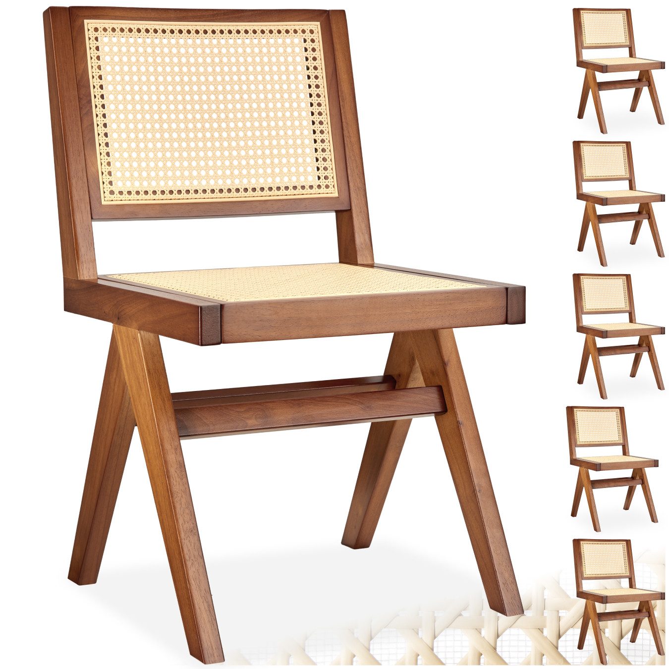 tectake Esszimmerstuhl Holzstuhl Lissy mit Wiener Geflecht im Boho-Stil (Se günstig online kaufen