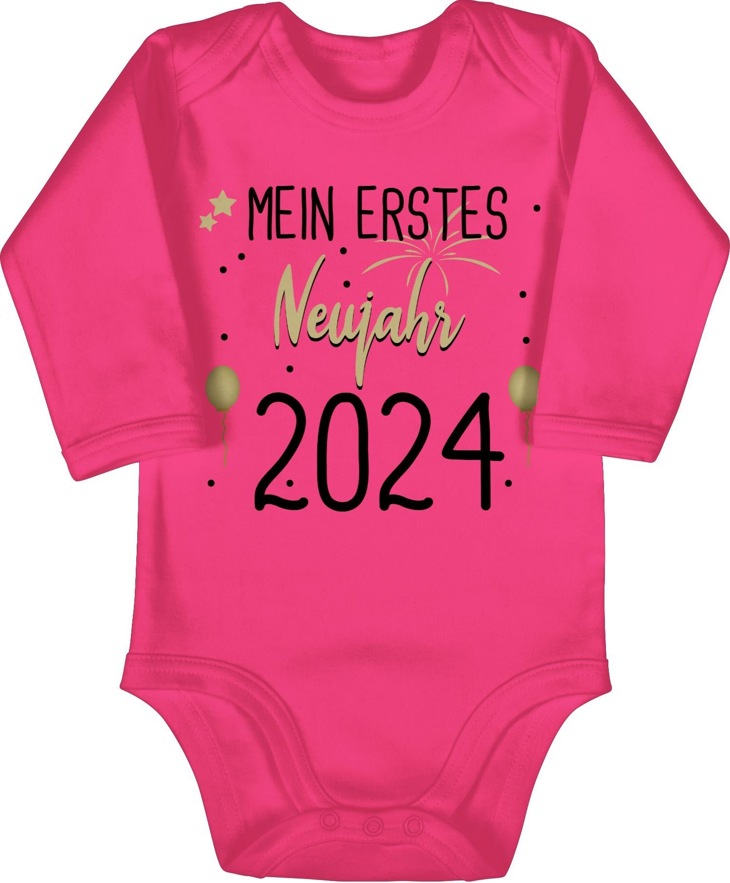 Shirtracer 2 1. Shirtbody Neujahr schwarz Fuchsia Baby 2024 Silvester Mein