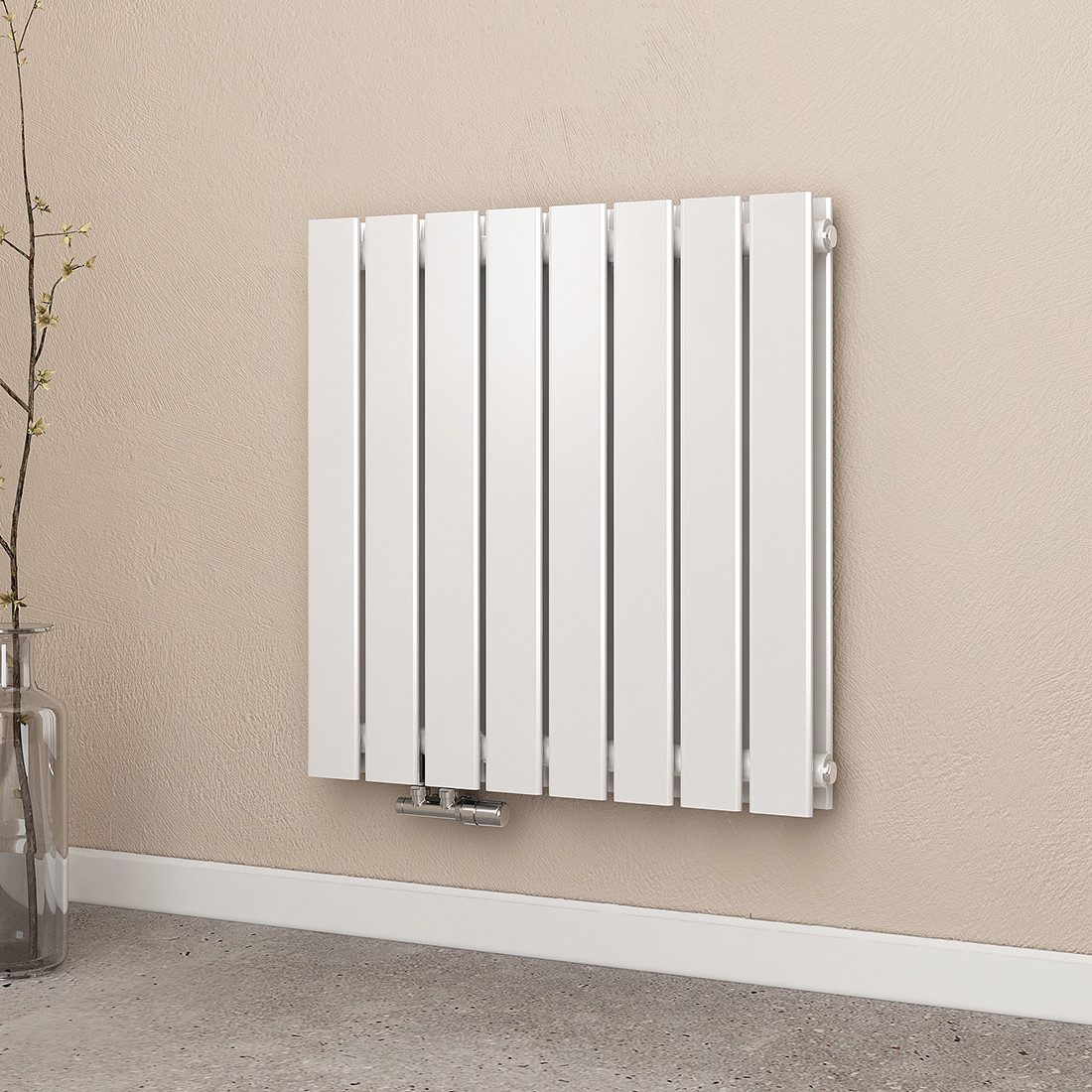 EMKE Heizkörper Doppellagig Flach Horizontal Design Paneelheizkörper, Seitenanschluss Weiß 805W für 7qm Raum